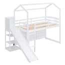 House Loft Bed With Slide, Storage Shelves And Light, Climbing Ramp