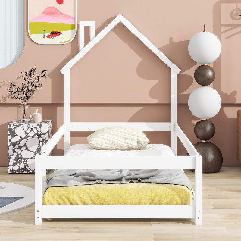 Wood Bed With House Shaped Headboard Floor Bed With Fences