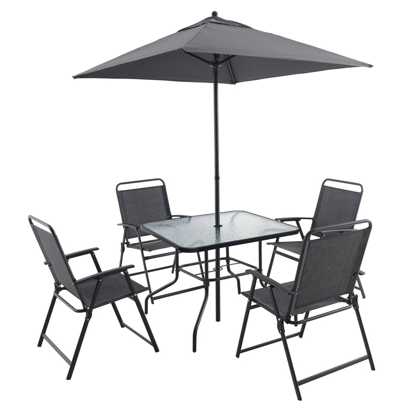 Outdoor Patio Dining Set For 4 People, Metal Patio Furniture Table And Chair Set With Umbrella - Black