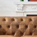 Chesterfield Sofa, High Roll Armrest Sofa, Upholstered Mid Century Modern Couch, 3 Seater Couch - Brown