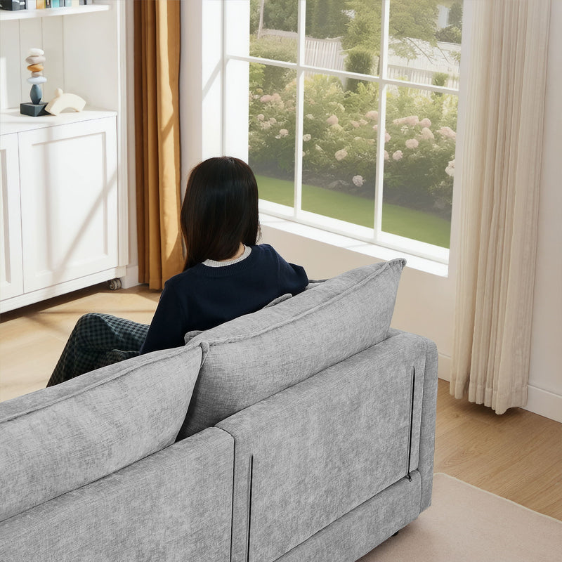 Modular Sectional Sofa L-Shaped Couch Set With Movable Ottoman - Gray