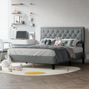 Queen size Panel Bed Frame with Adjustable Button-Tufted Headboard for Bedroom/Linen Upholstered/Wood Slat Support/Easy Assembly,Light Grey