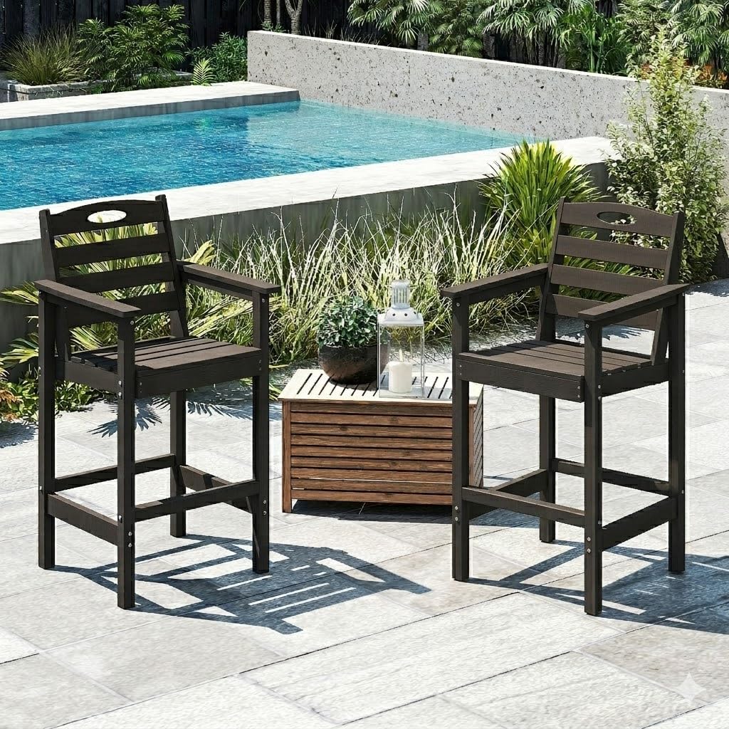Crefise Tall Adirondack Bar Chairs, Set of 2 - Black