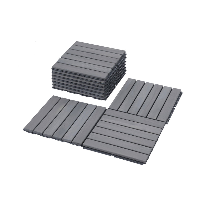 Interlocking Deck Tiles Striped Pattern, Square Acacia Hardwood Outdoor Flooring For Patio, Bancony, Pool Side