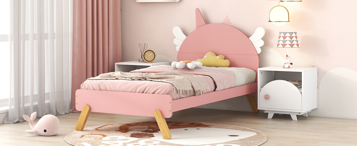 Wooden Cute Bed With Unicorn Shape Headboard,Twin Size Platform Bed,Pink - Atlantic Fine Furniture Melbourne FL