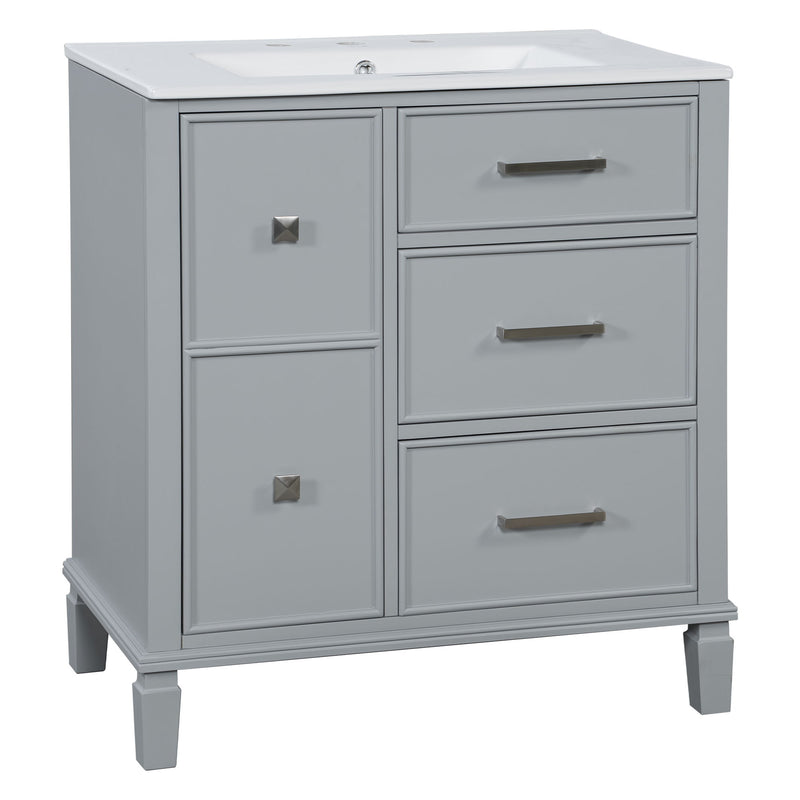 Bathroom Vanity With Ceramic Sink, Flip Out Drawer Design For Plumbing, Soft Close Drawers