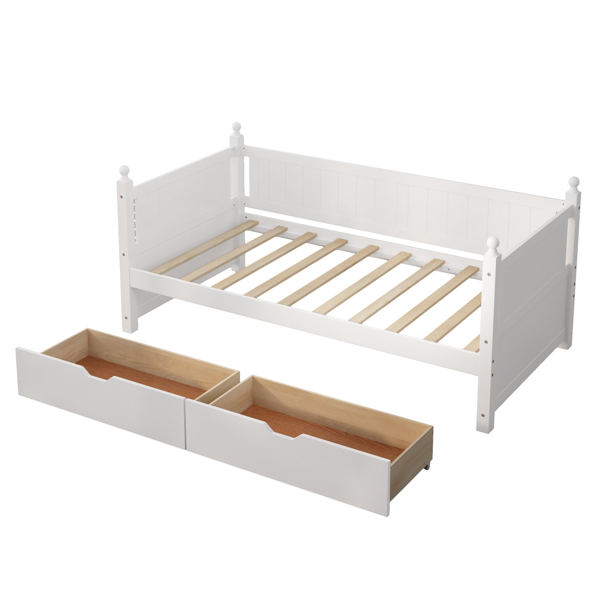 Twin Size Solid Wood Daybed with 2 drawers for Limited Space Kids, Teens, Adults, No Need Box Spring, White - Atlantic Fine Furniture Melbourne FL