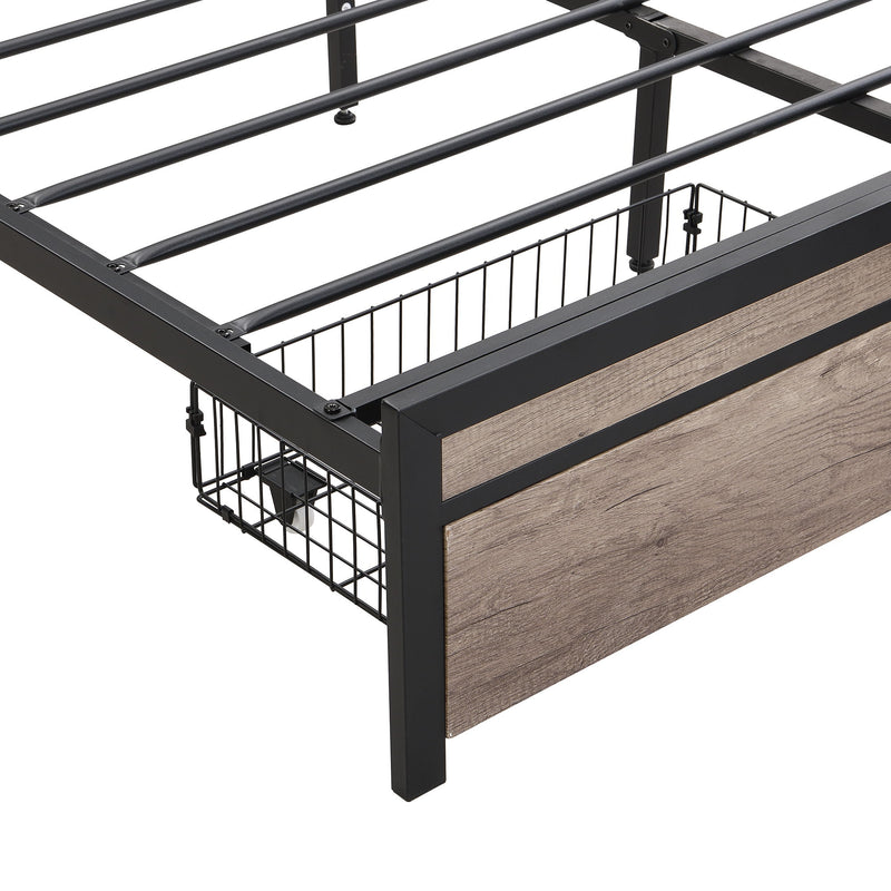 Metal Platform Bed Frame With Upholsteryolstery Storage Function Headboard And USB Liner And Footboard With Drawers, No Box Spring Needed, Large Under Bed Storage