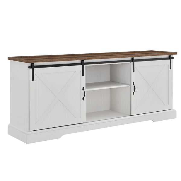 Farmhouse Sliding X Barn Door 70" TV Stand for 80" TVs - Rustic Oak/Brushed White