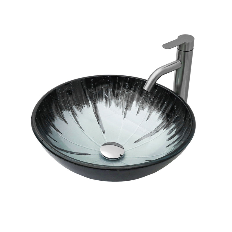 Crackle Vessel Sink With Pop Up Drain, Oval Bathroom Basin - Gray