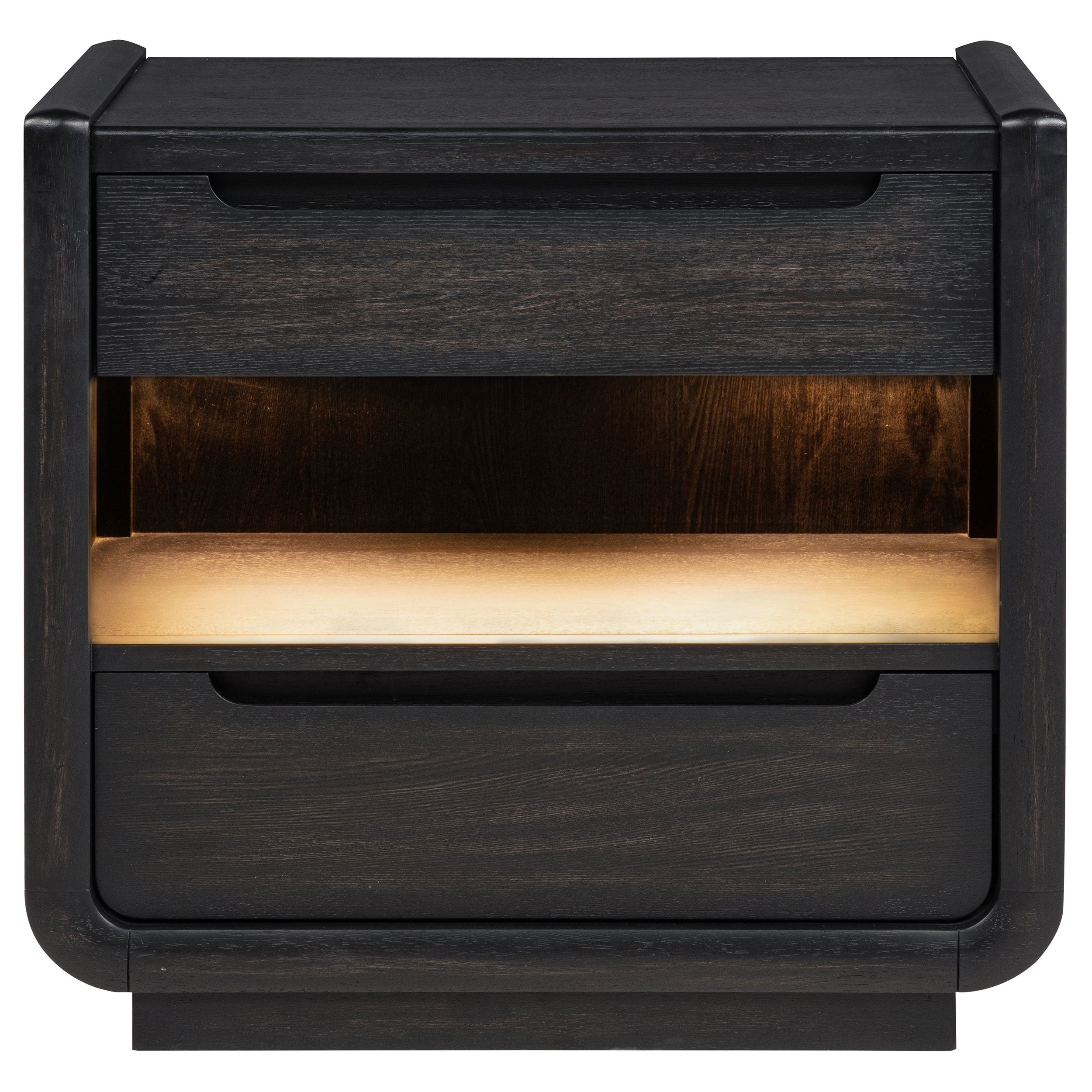 Leandro 2-drawer LED Nightstand with USB Burnished Black — view 3