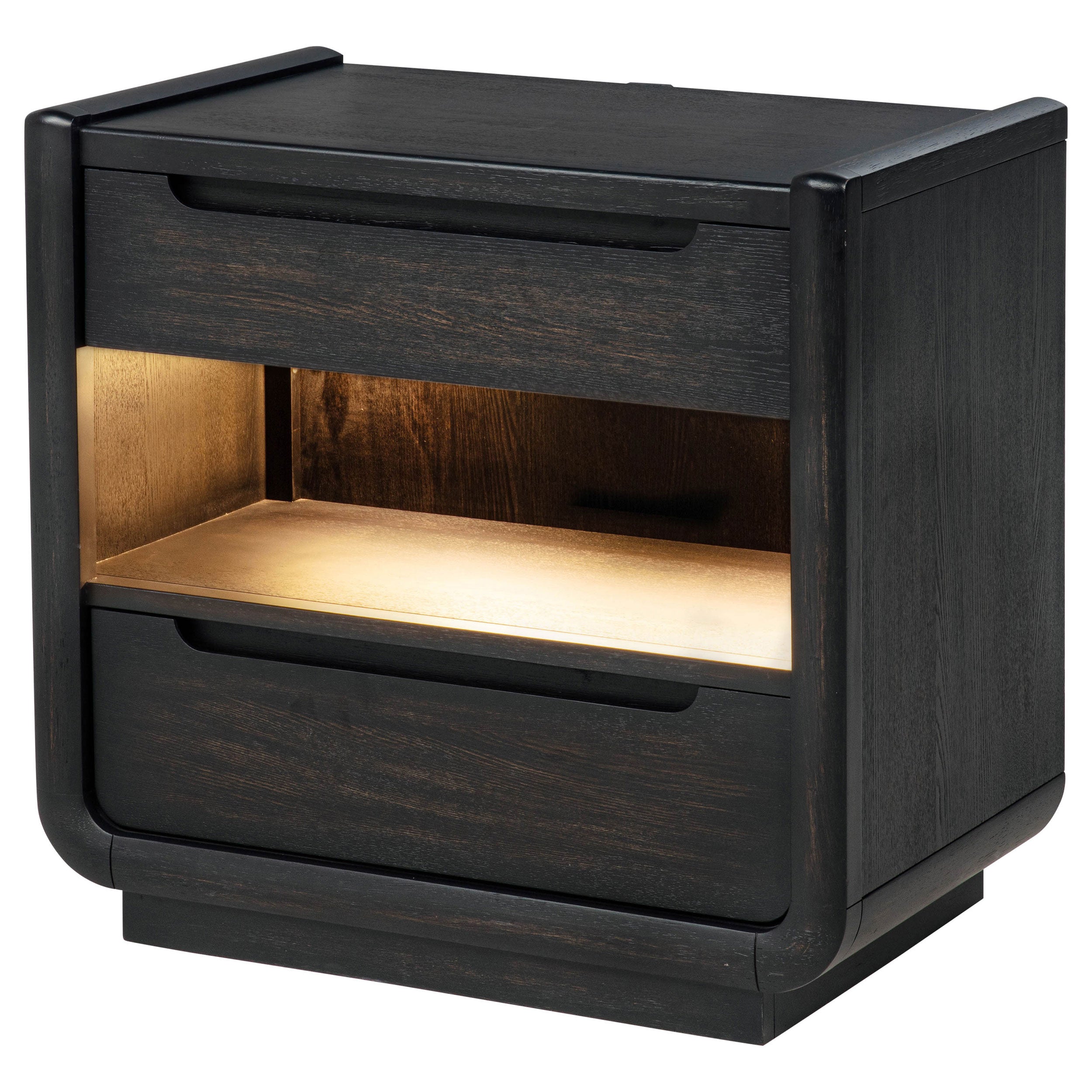 Leandro 2-drawer LED Nightstand with USB Burnished Black — view 4