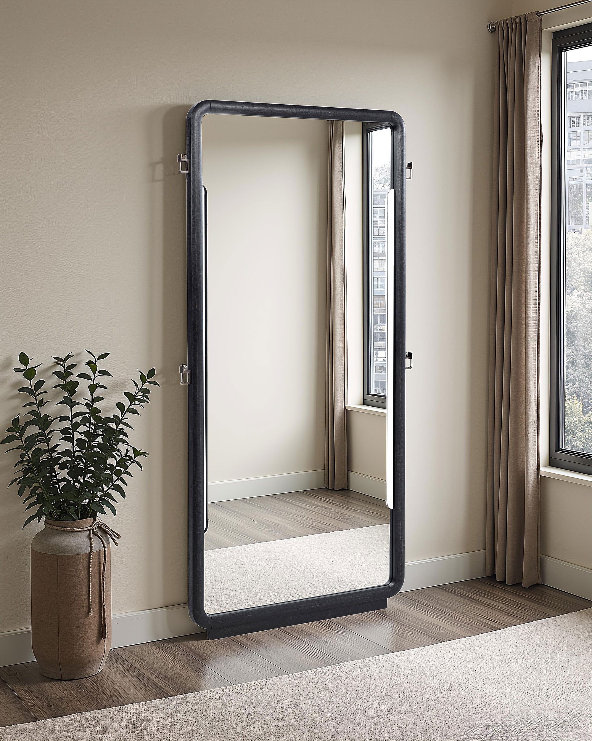 Leandro 76-inch Full Length Floor Mirror Burnished Black — view 2