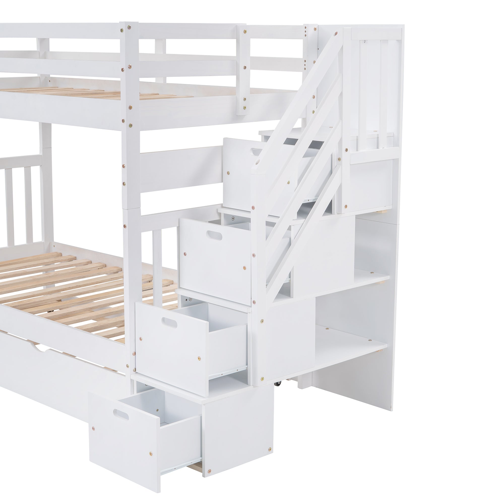 Twin over Twin/Full Bunk Bed with Twin Size Trundle (White)(OLD SKU :LP000025AAK) - Atlantic Fine Furniture Melbourne FL