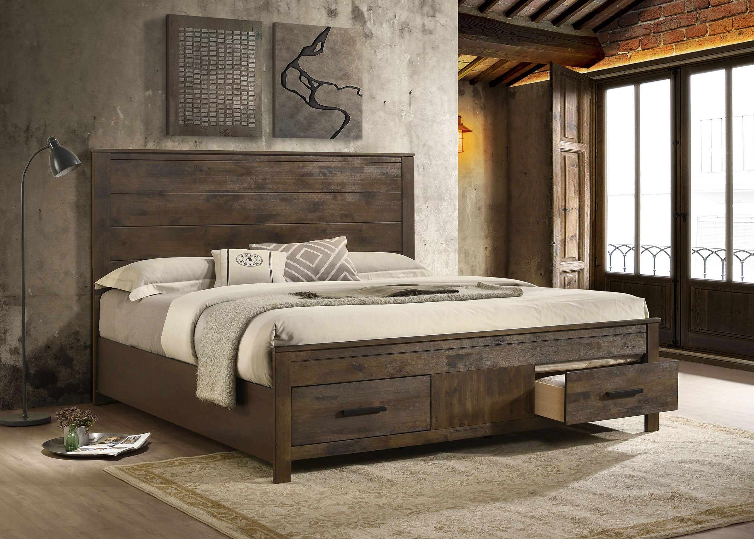 Woodmont Eastern King Storage Bed Rustic Golden Brown — view 2