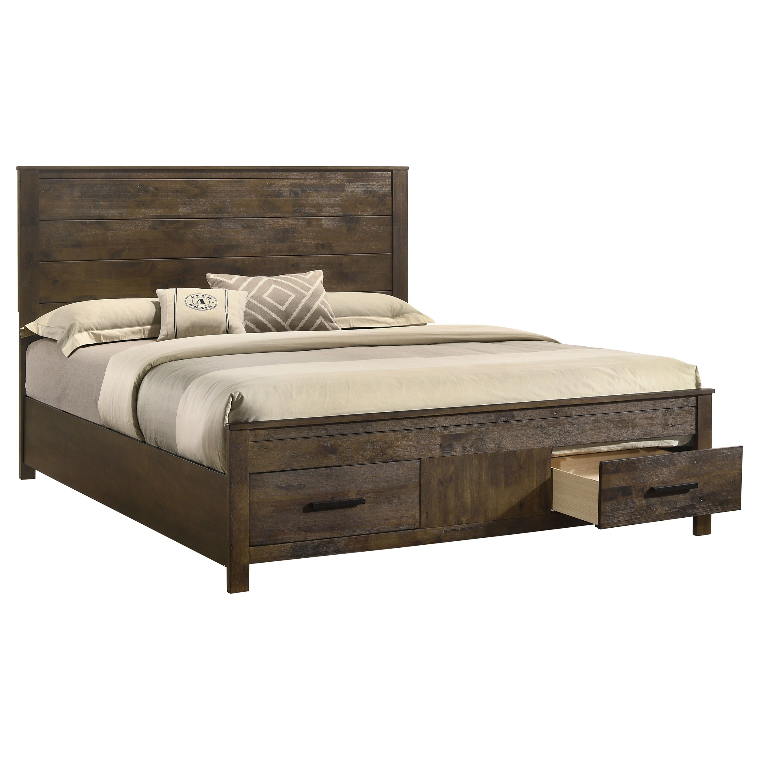 Woodmont Eastern King Storage Bed Rustic Golden Brown — view 3