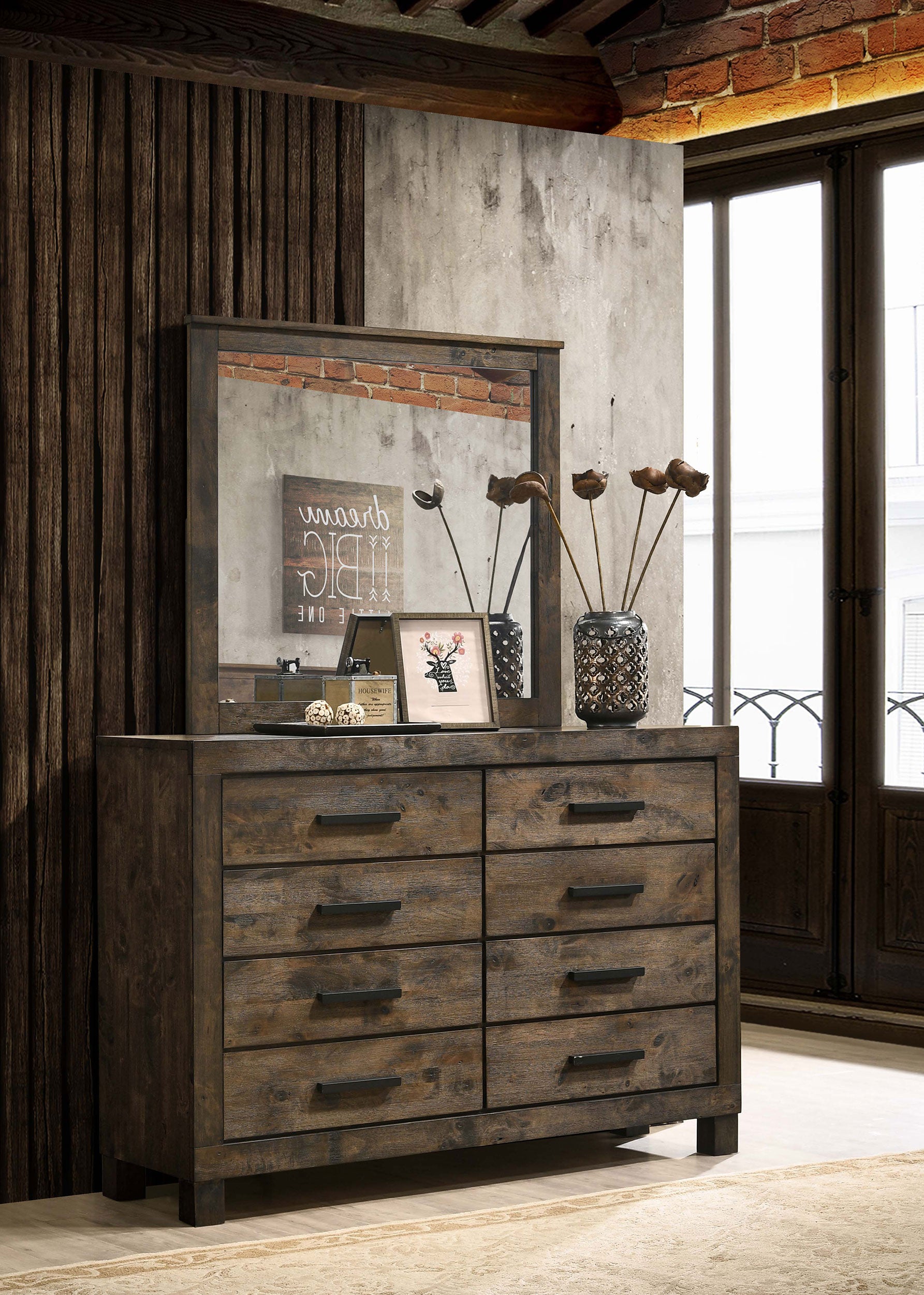 Woodmont 8-drawer Dresser with Mirror Rustic Golden Brown — view 2
