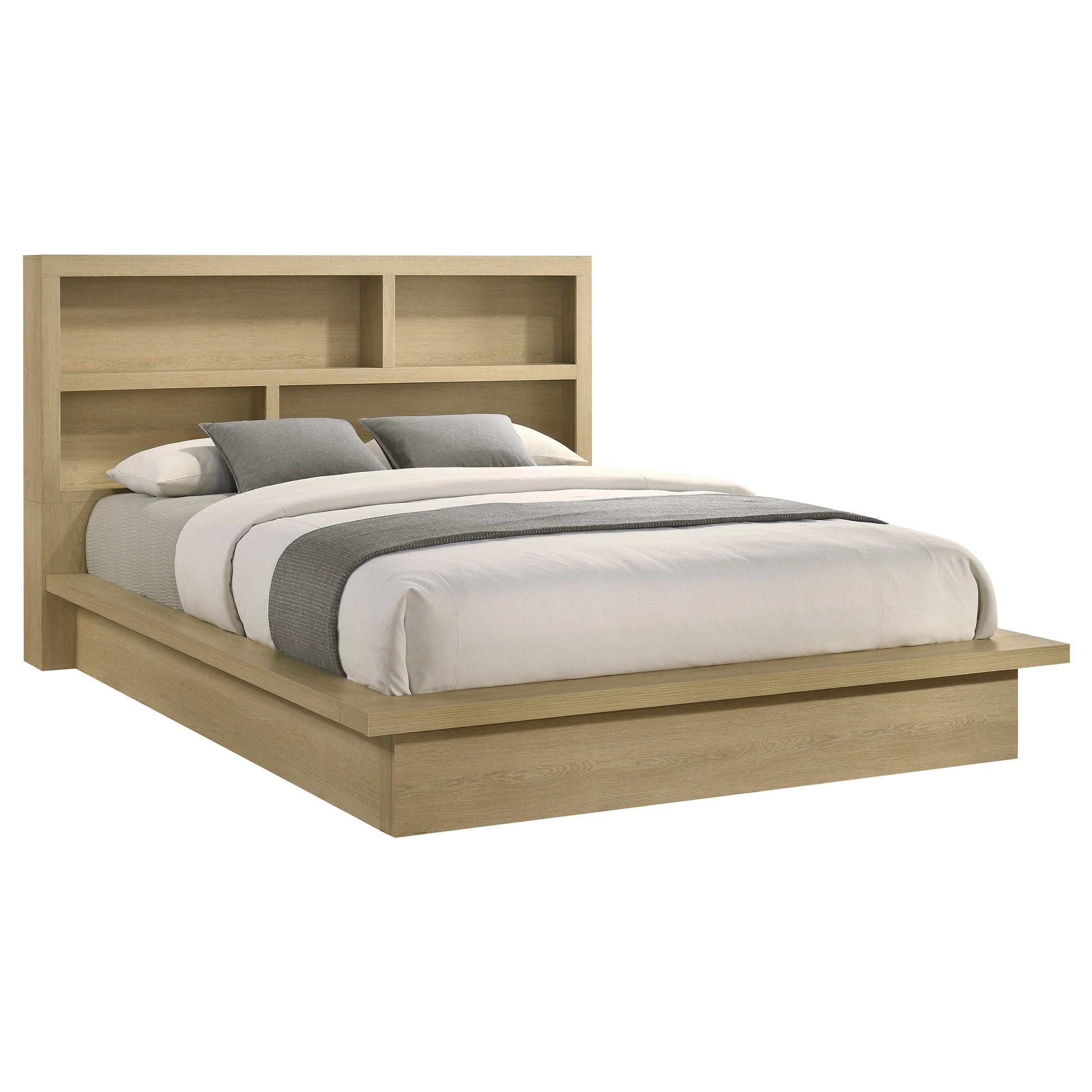 Hendricks Eastern King Bookcase Headboard Platform Bed Light Oak — view 2