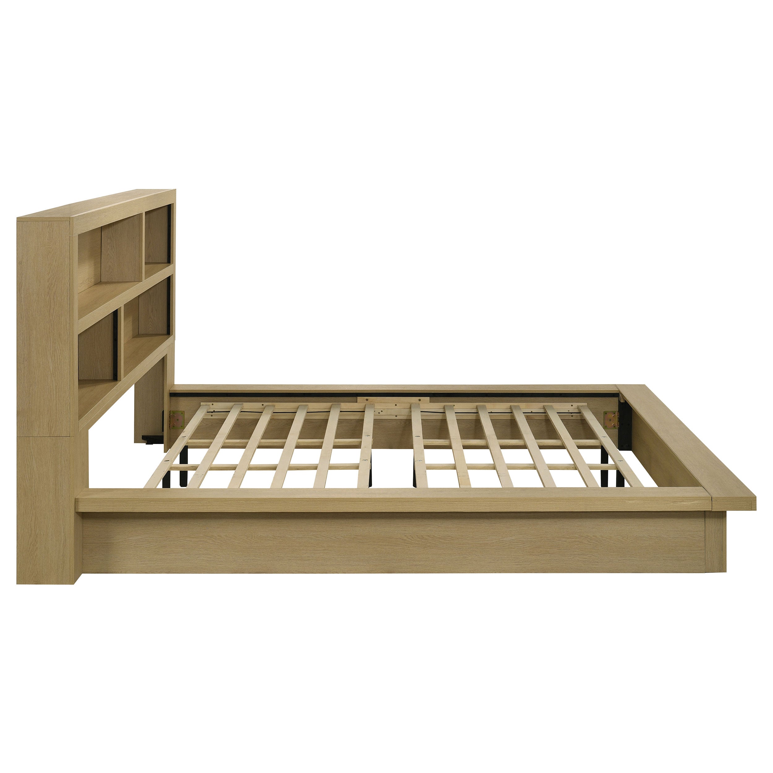 Hendricks Eastern King Bookcase Headboard Platform Bed Light Oak — view 5