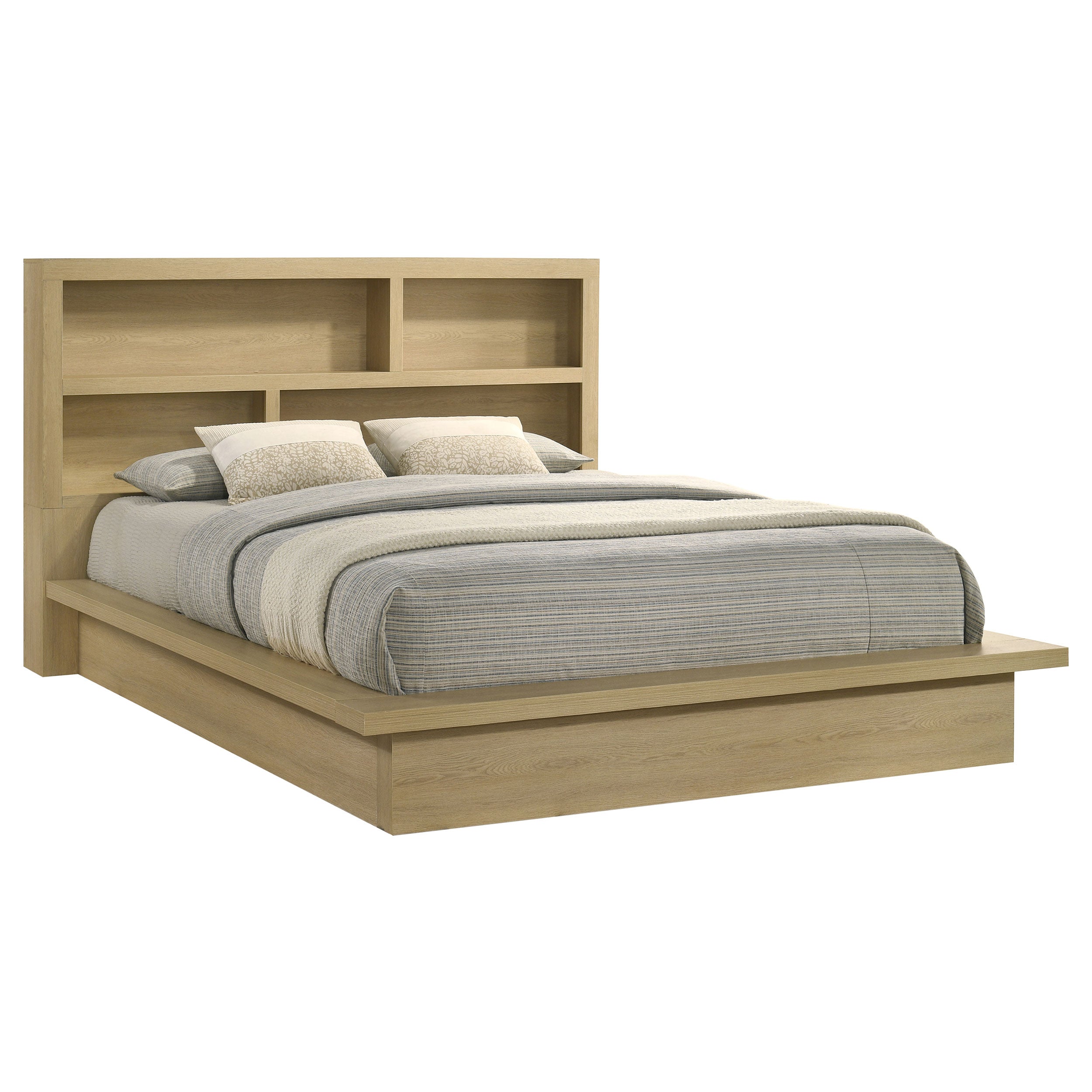 Hendricks California King Bookcase Headboard Platform Bed Light Oak — view 2