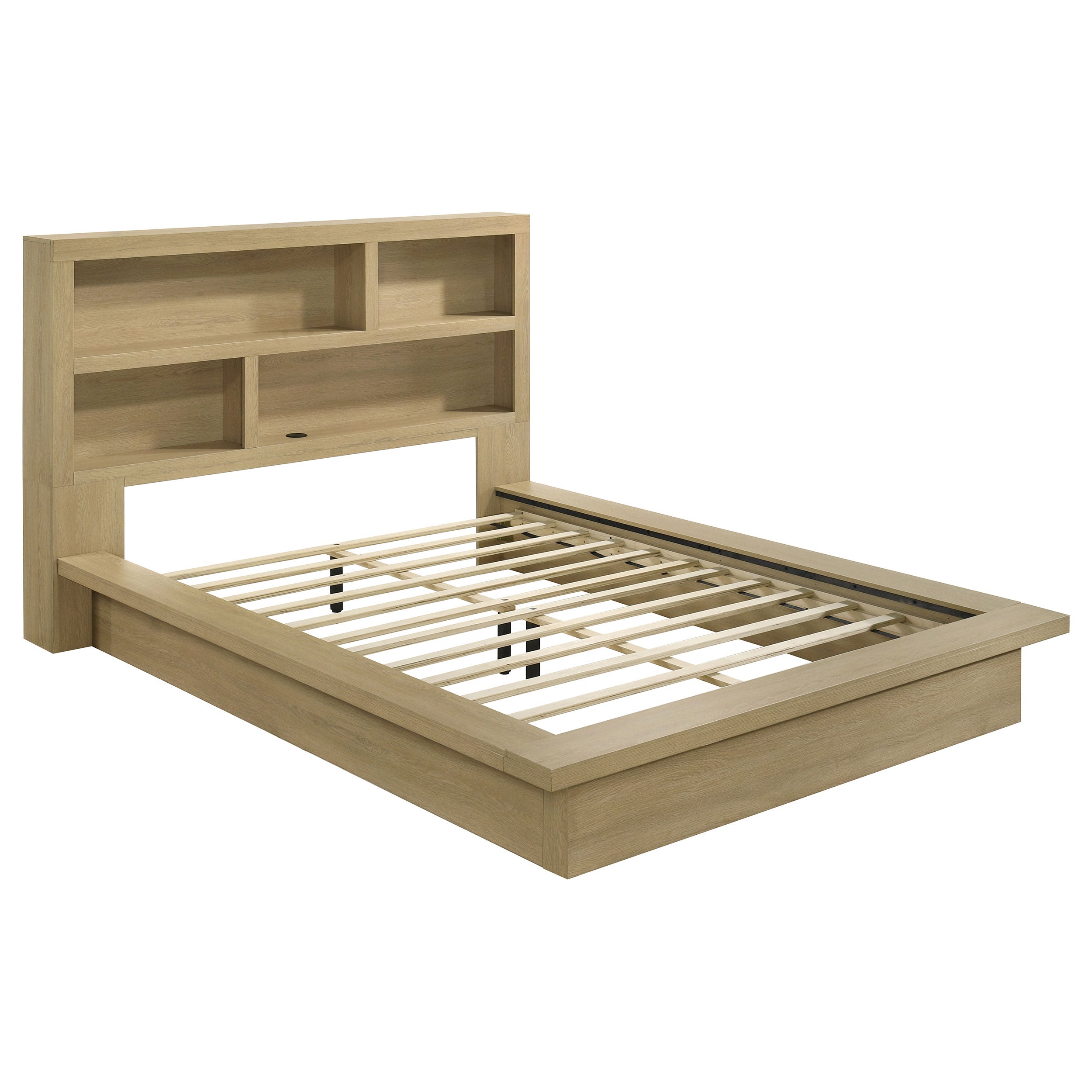 Hendricks Queen Bookcase Headboard Platform Bed Light Oak — view 1