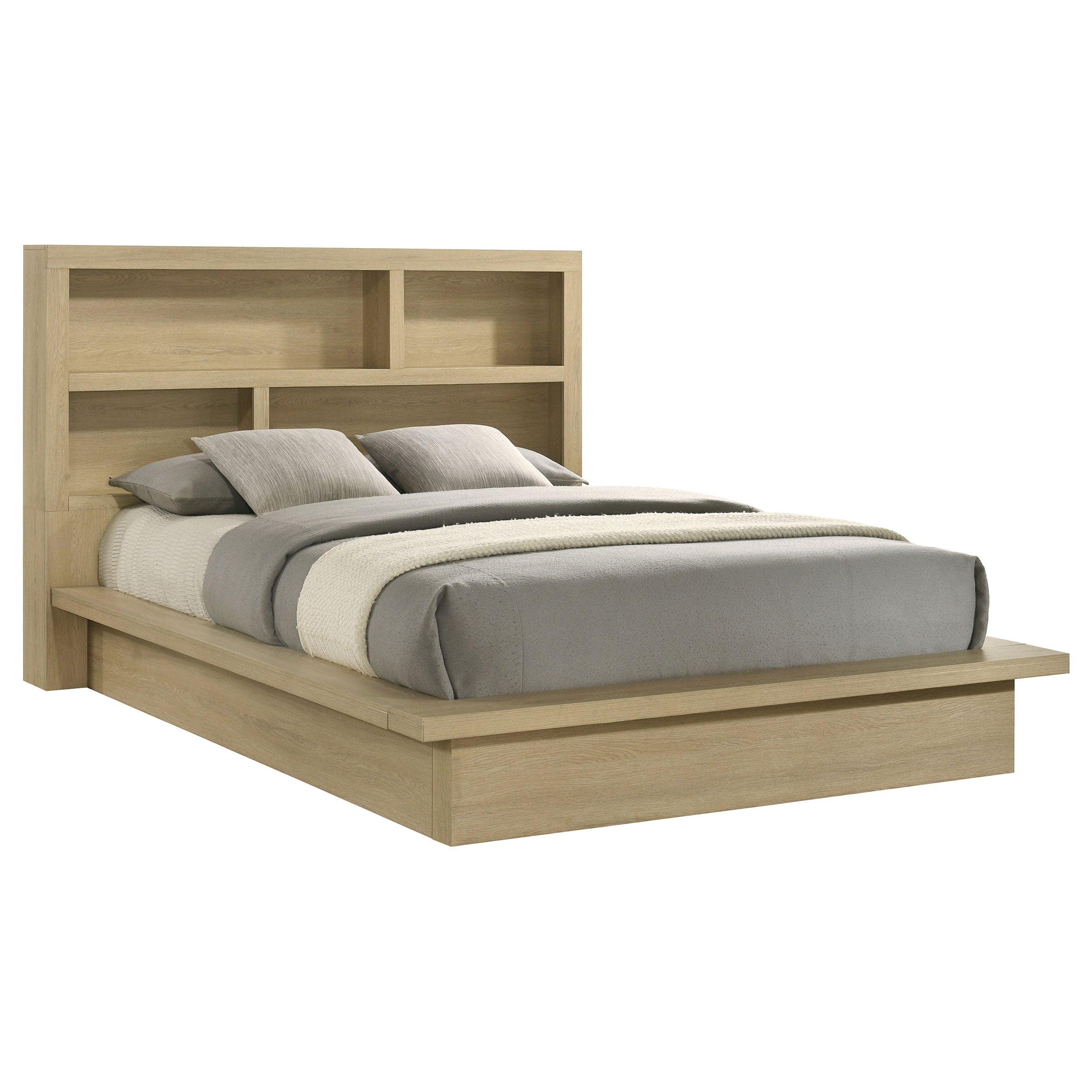 Hendricks Queen Bookcase Headboard Platform Bed Light Oak — view 2
