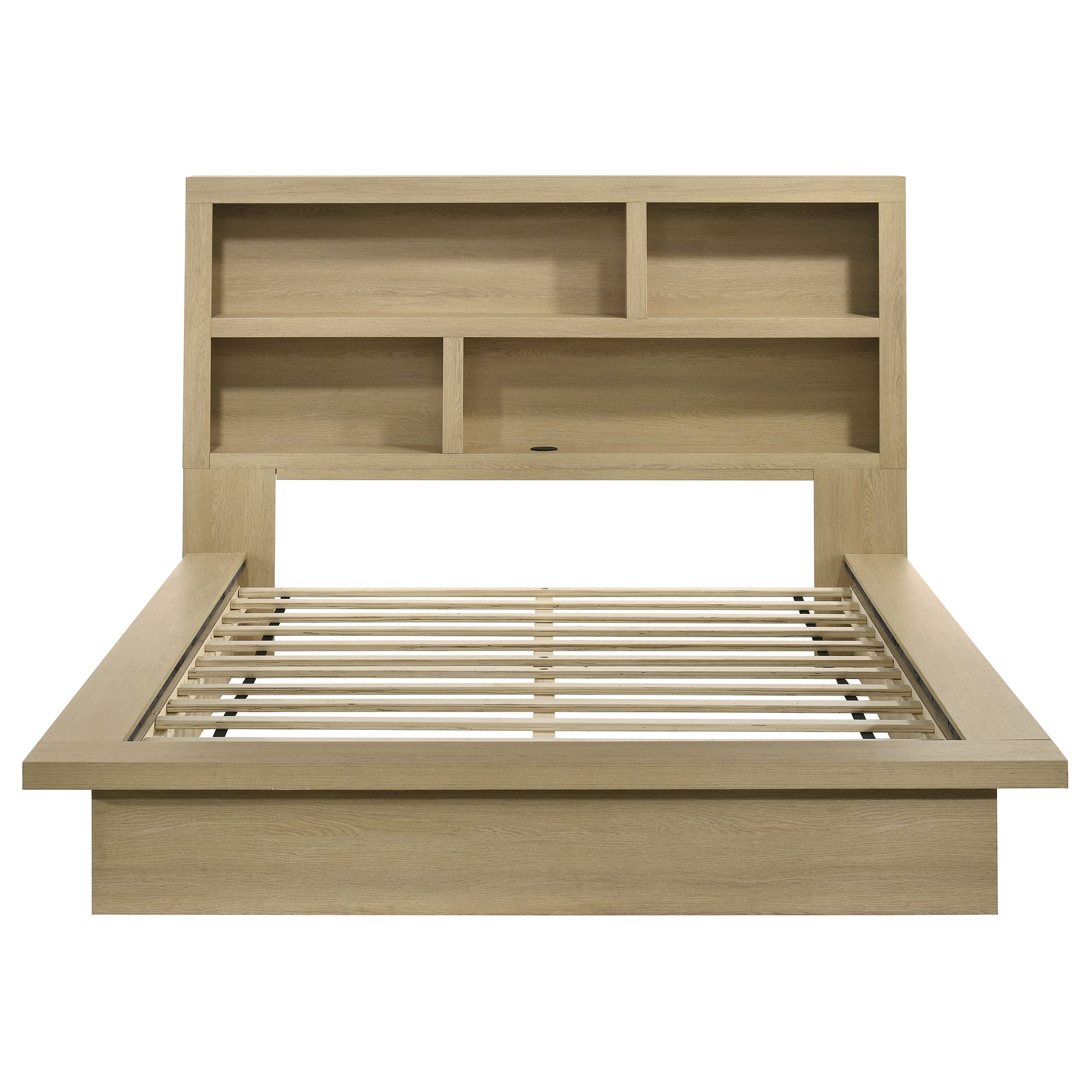 Hendricks Queen Bookcase Headboard Platform Bed Light Oak — view 3