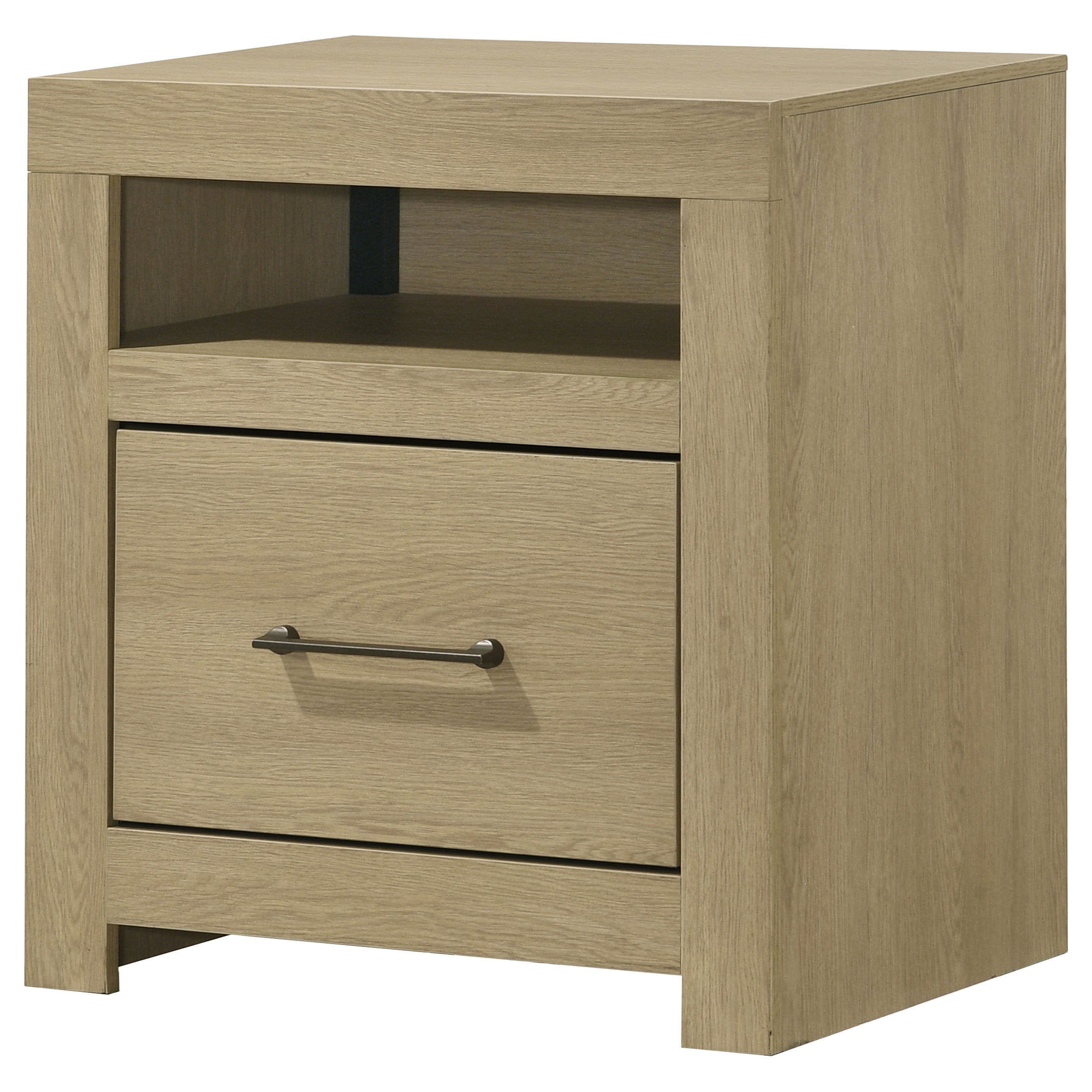 Hendricks 1-drawer Nightstand Bedside Table with Cubby Light Oak — view 3