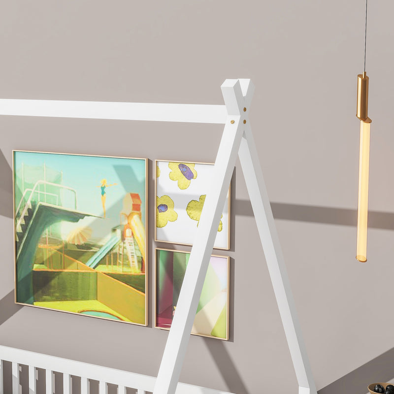 Full Tent-shaped Floor Bed, with Guardrails, Slats, Door ,White