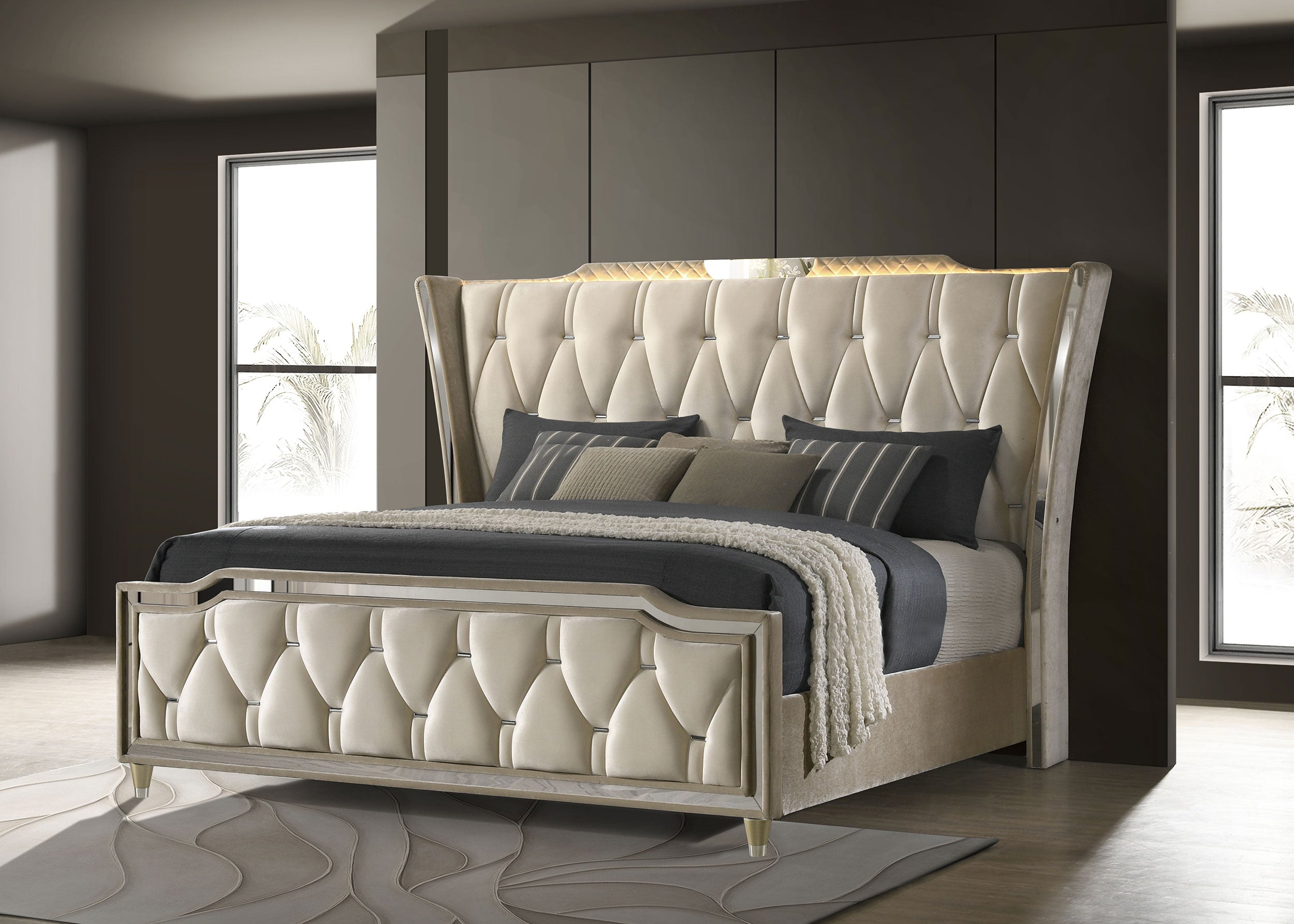 Lorient Eastern King LED Upholstered Bed Ivory and Camel — view 2