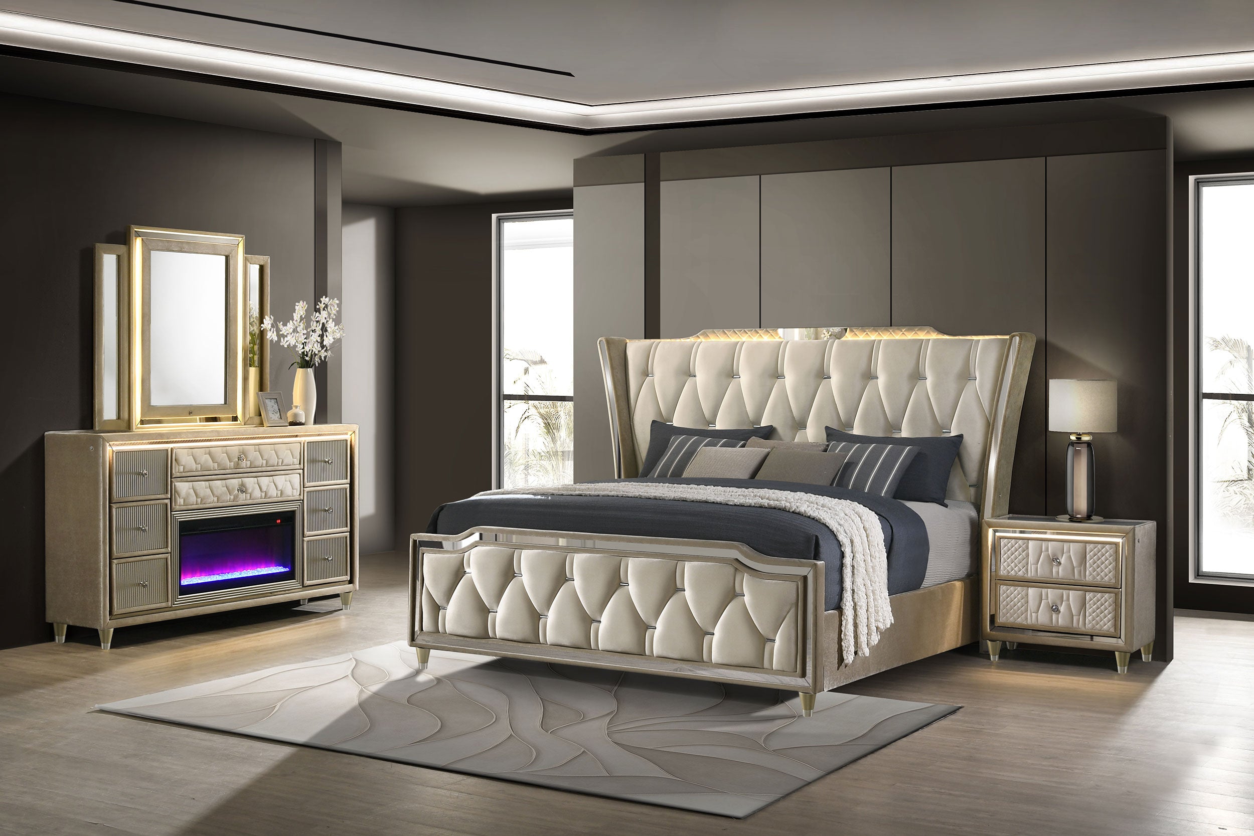 Lorient 4-piece California King Bedroom Set Ivory and Camel — view 1