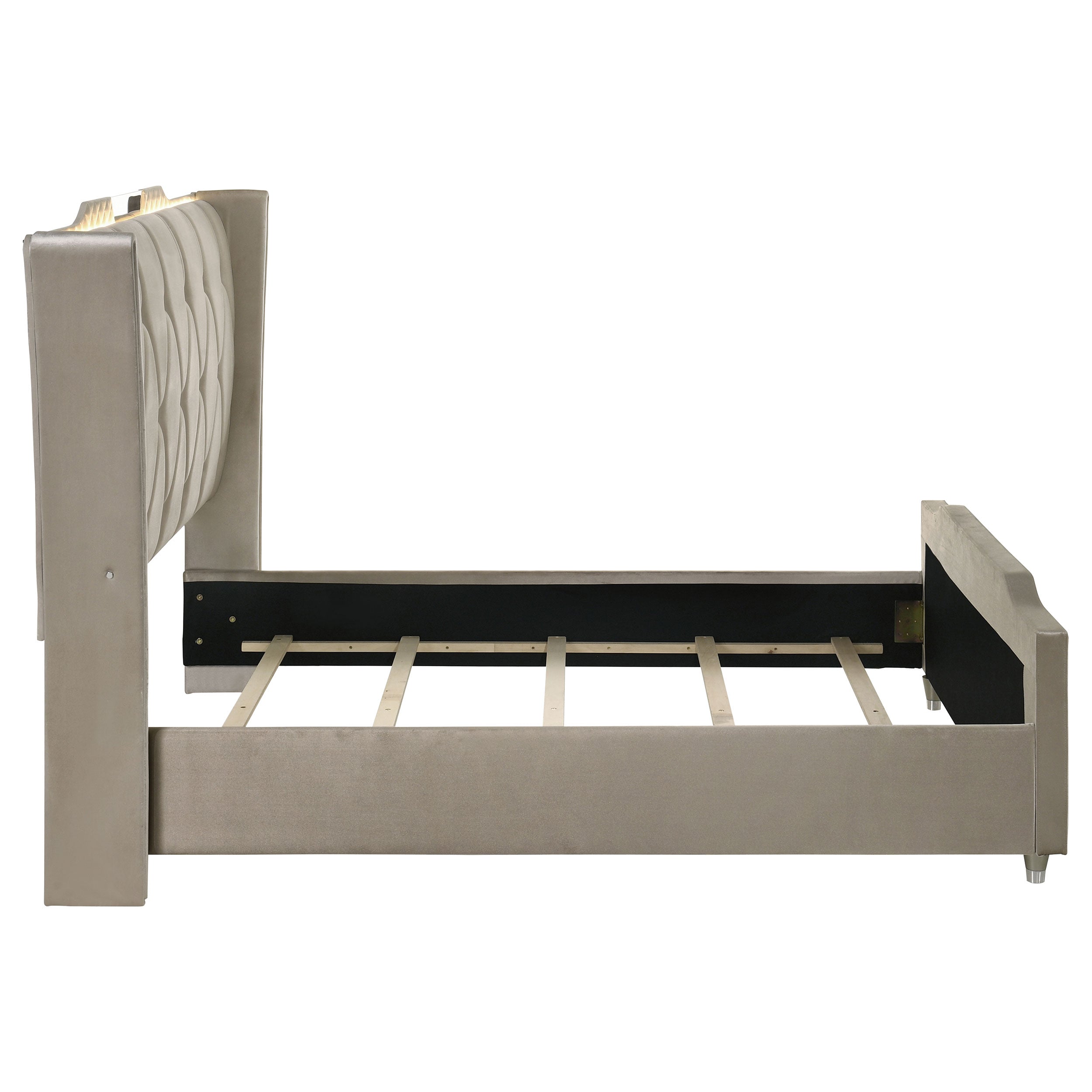 Lorient Queen LED Upholstered Wingback Bed Ivory and Camel — view 6