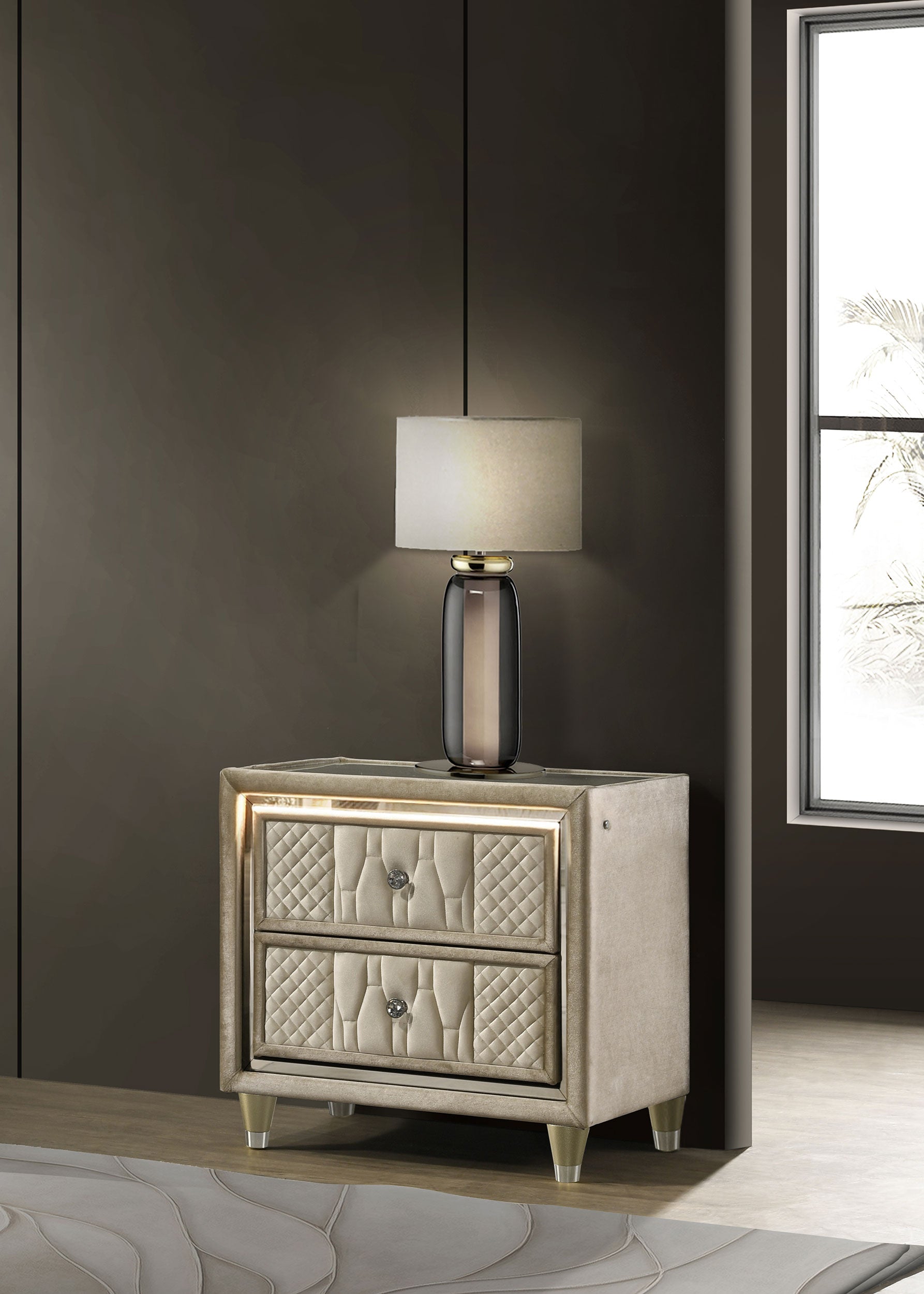 Lorient 2-drawer LED Nightstand with USB Ivory and Camel — view 2