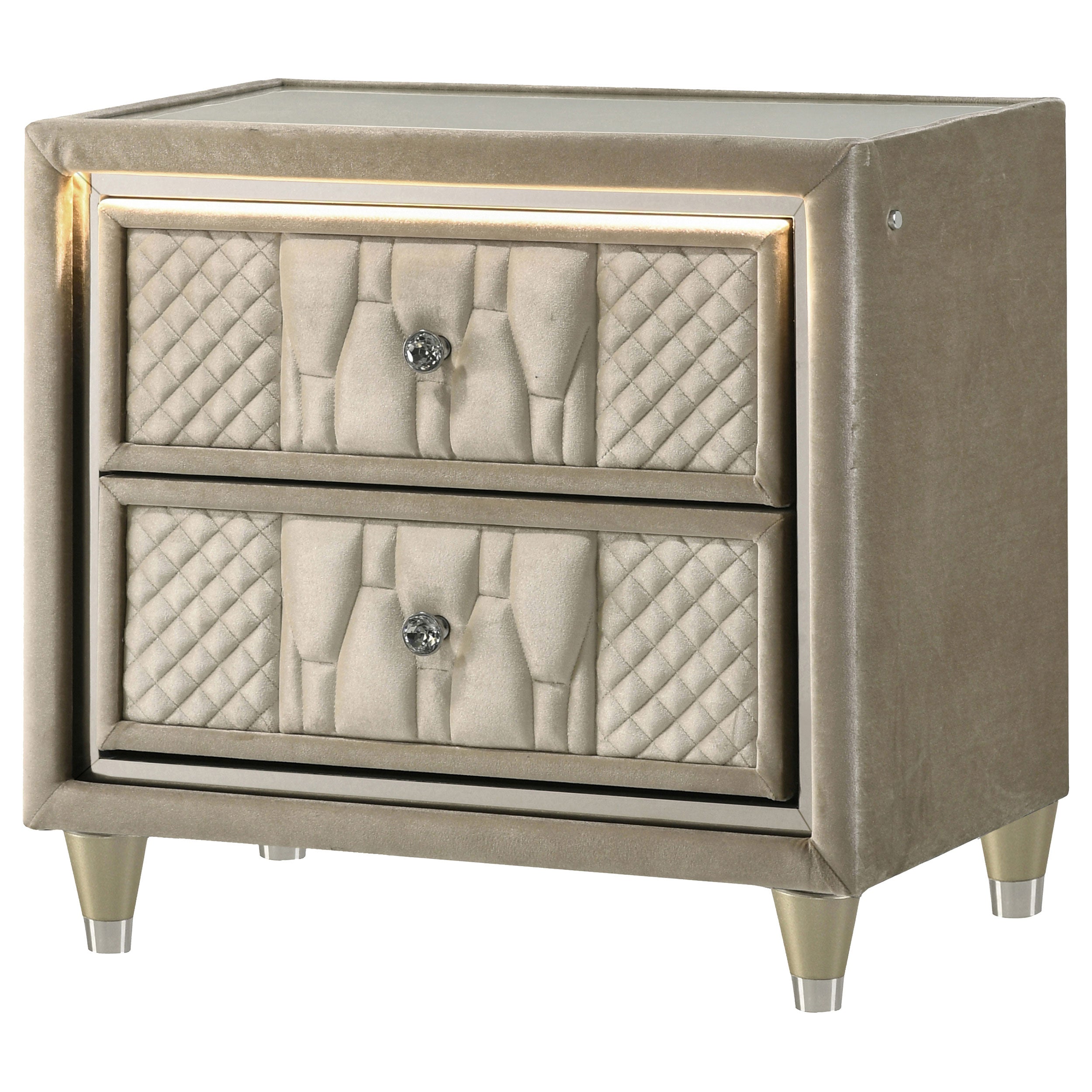 Lorient 2-drawer LED Nightstand with USB Ivory and Camel — view 4