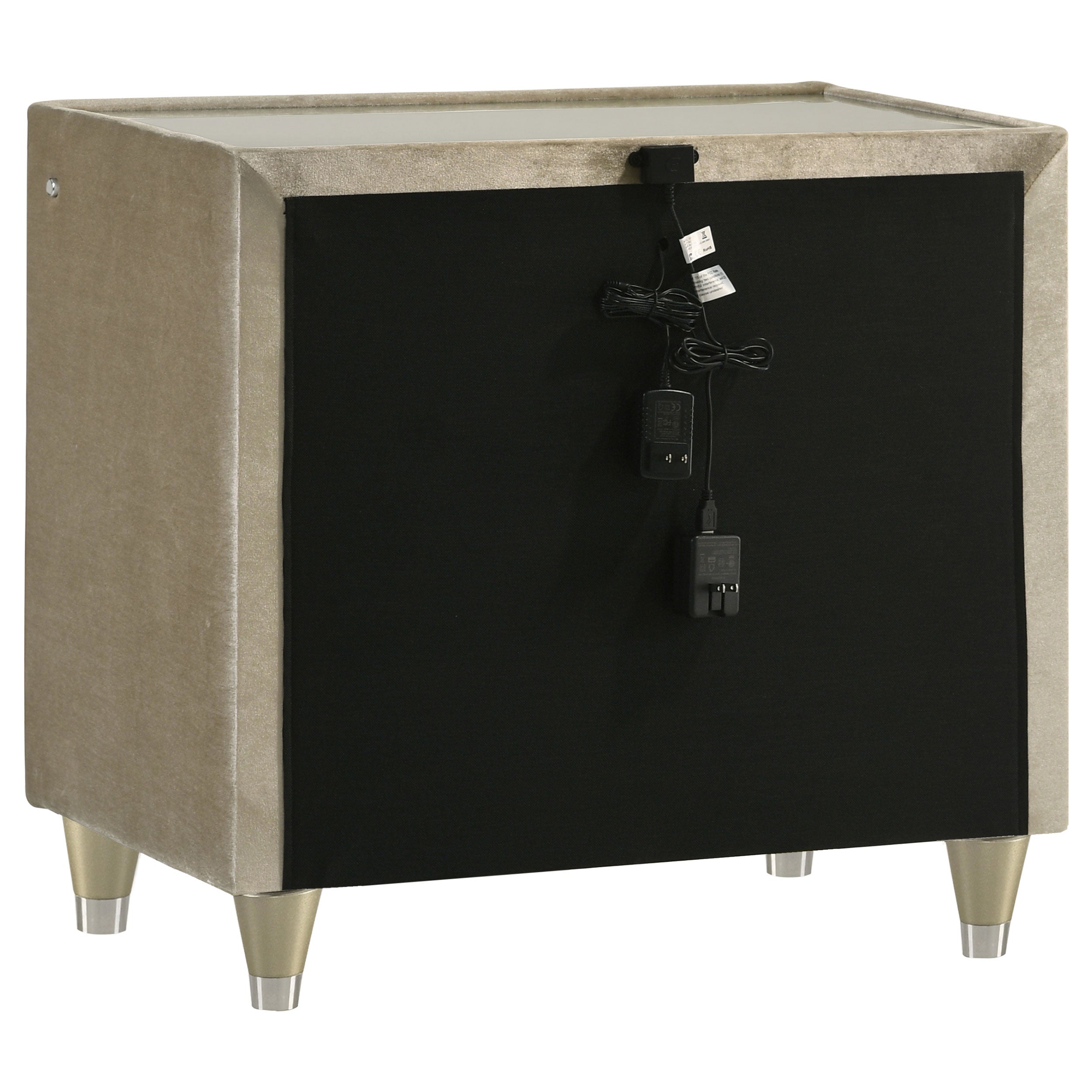 Lorient 2-drawer LED Nightstand with USB Ivory and Camel — view 6