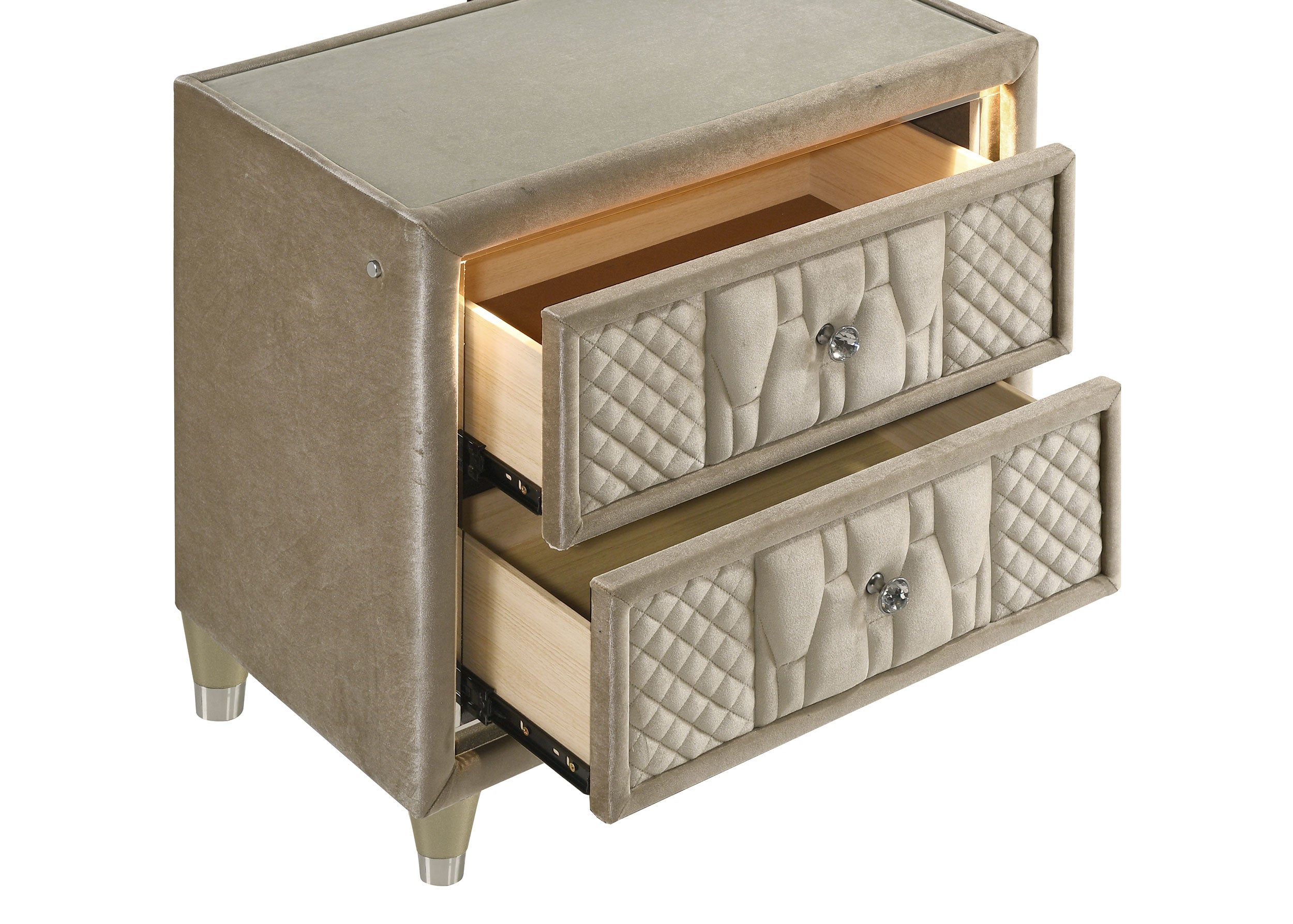 Lorient 2-drawer LED Nightstand with USB Ivory and Camel — view 10