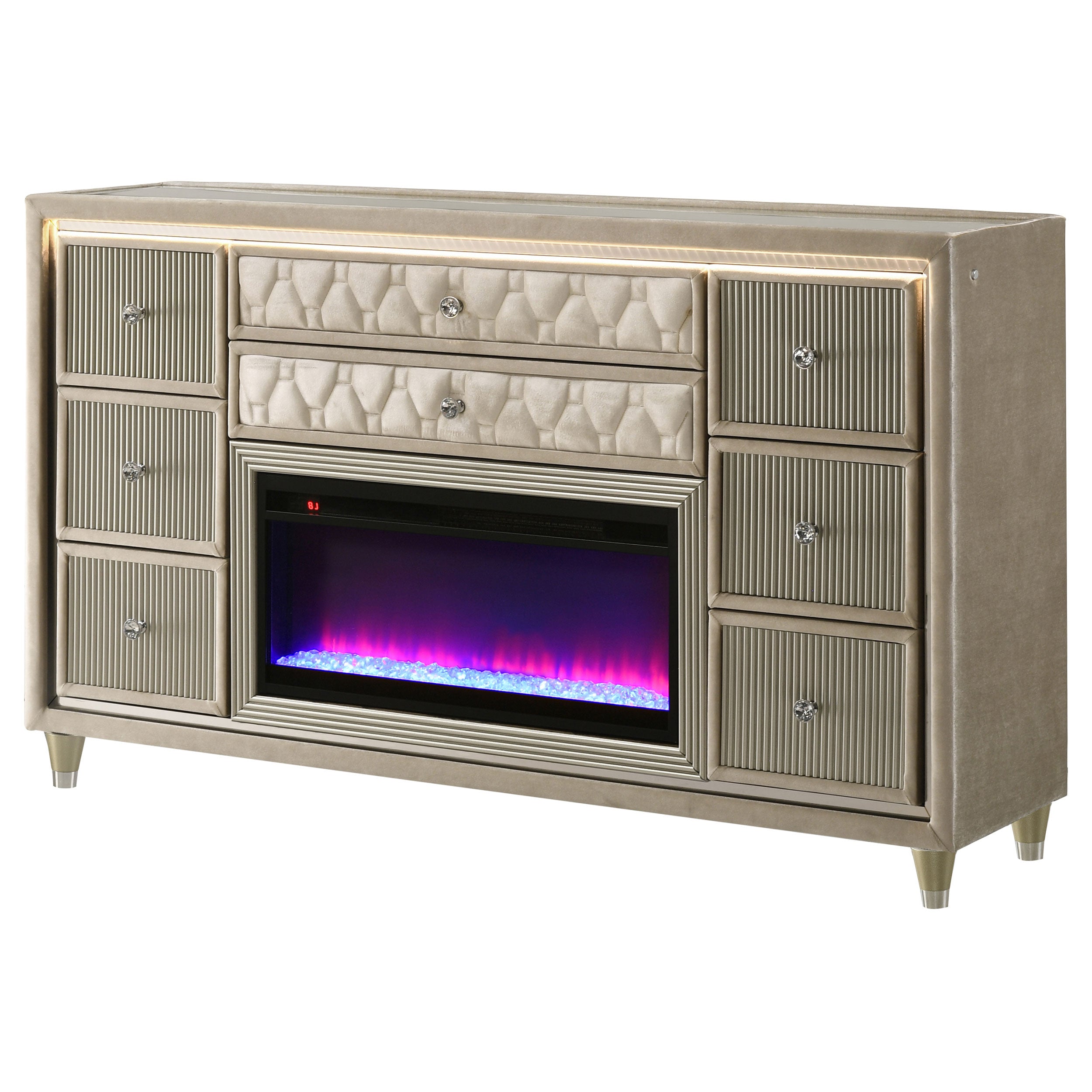 Lorient 8-drawer LED Bedroom Flame Box Dresser Ivory Camel — view 4