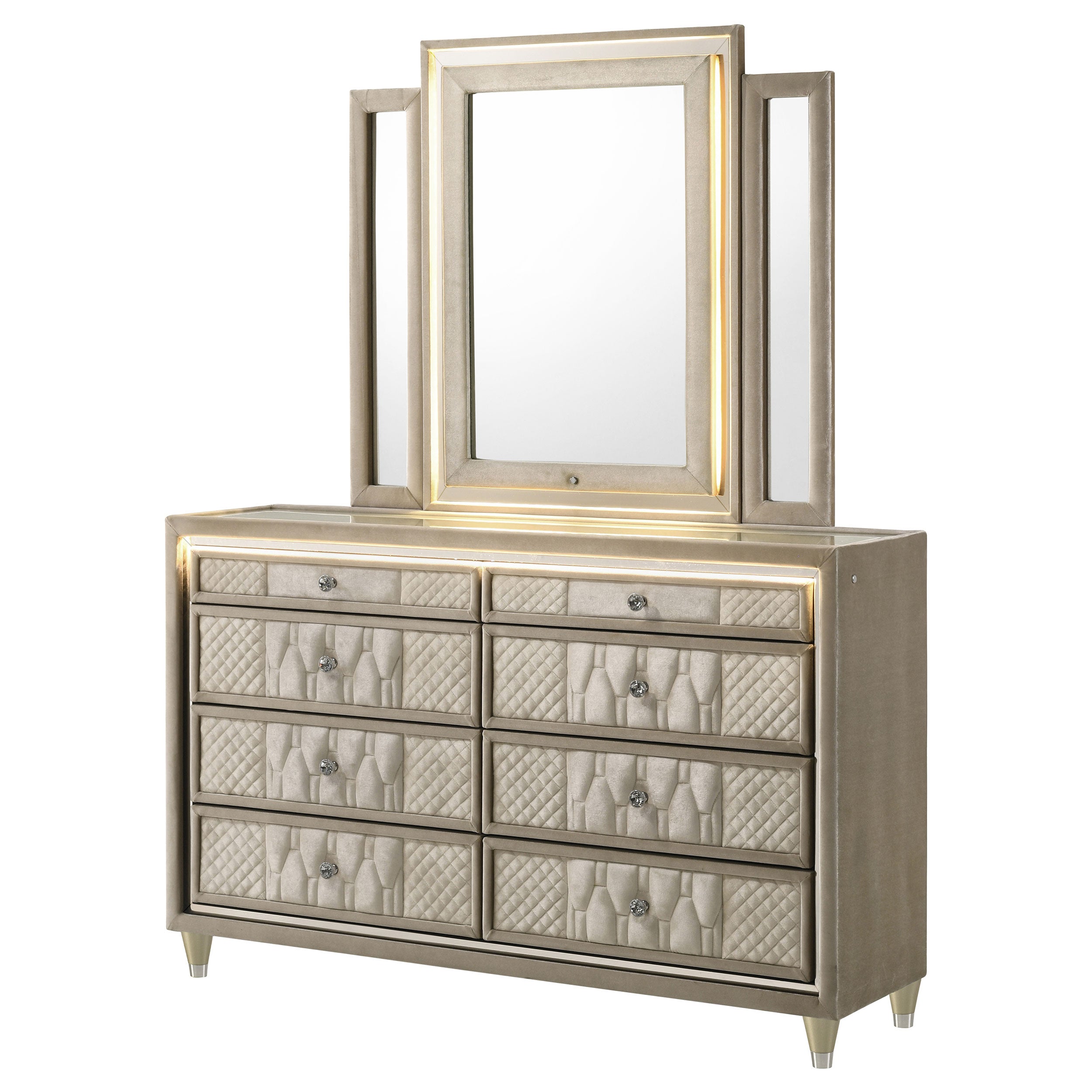 Lorient 8-drawer LED Dresser with Mirror Ivory and Camel — view 4