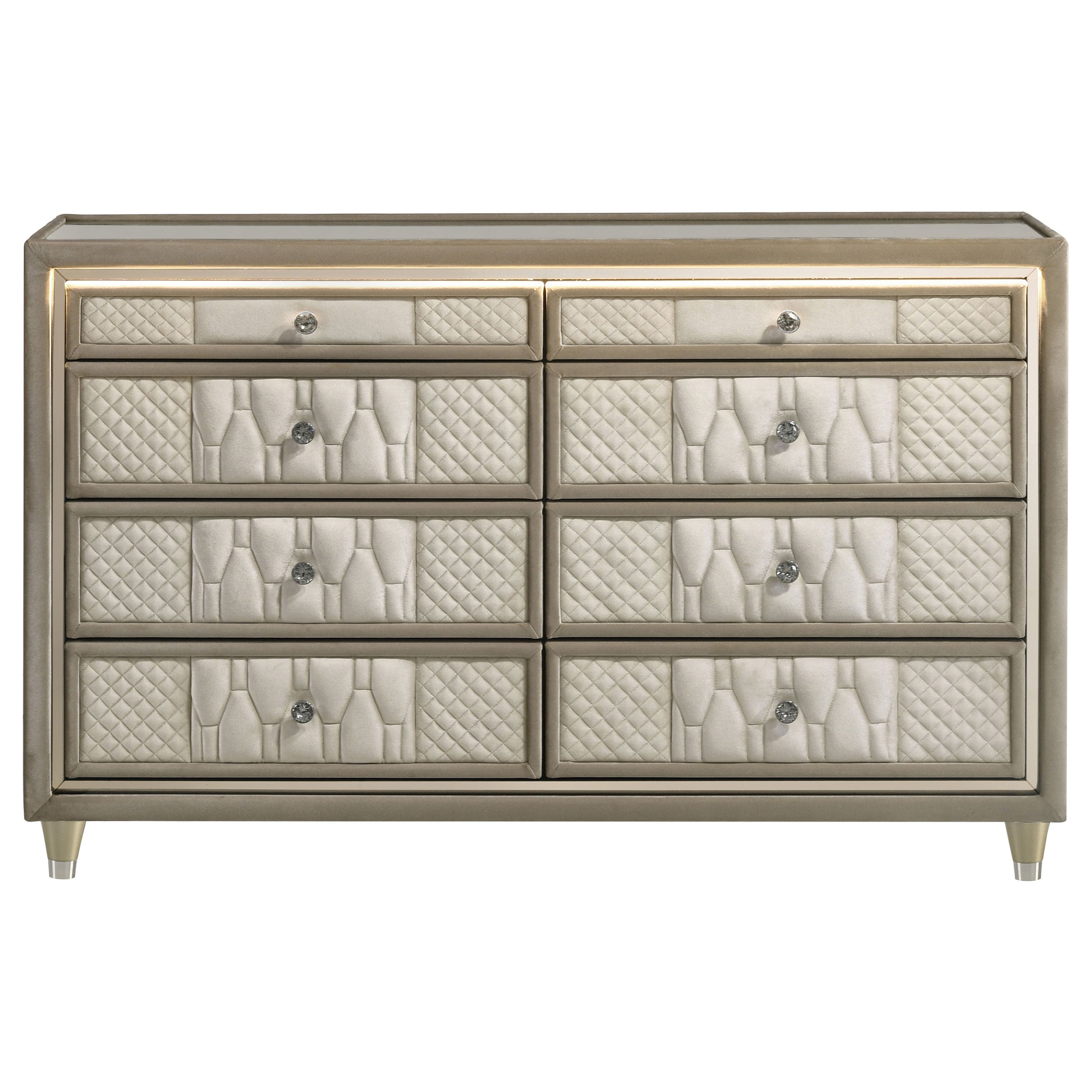 Lorient 8-drawer LED Bedroom Dresser Cabinet Ivory and Camel — view 3