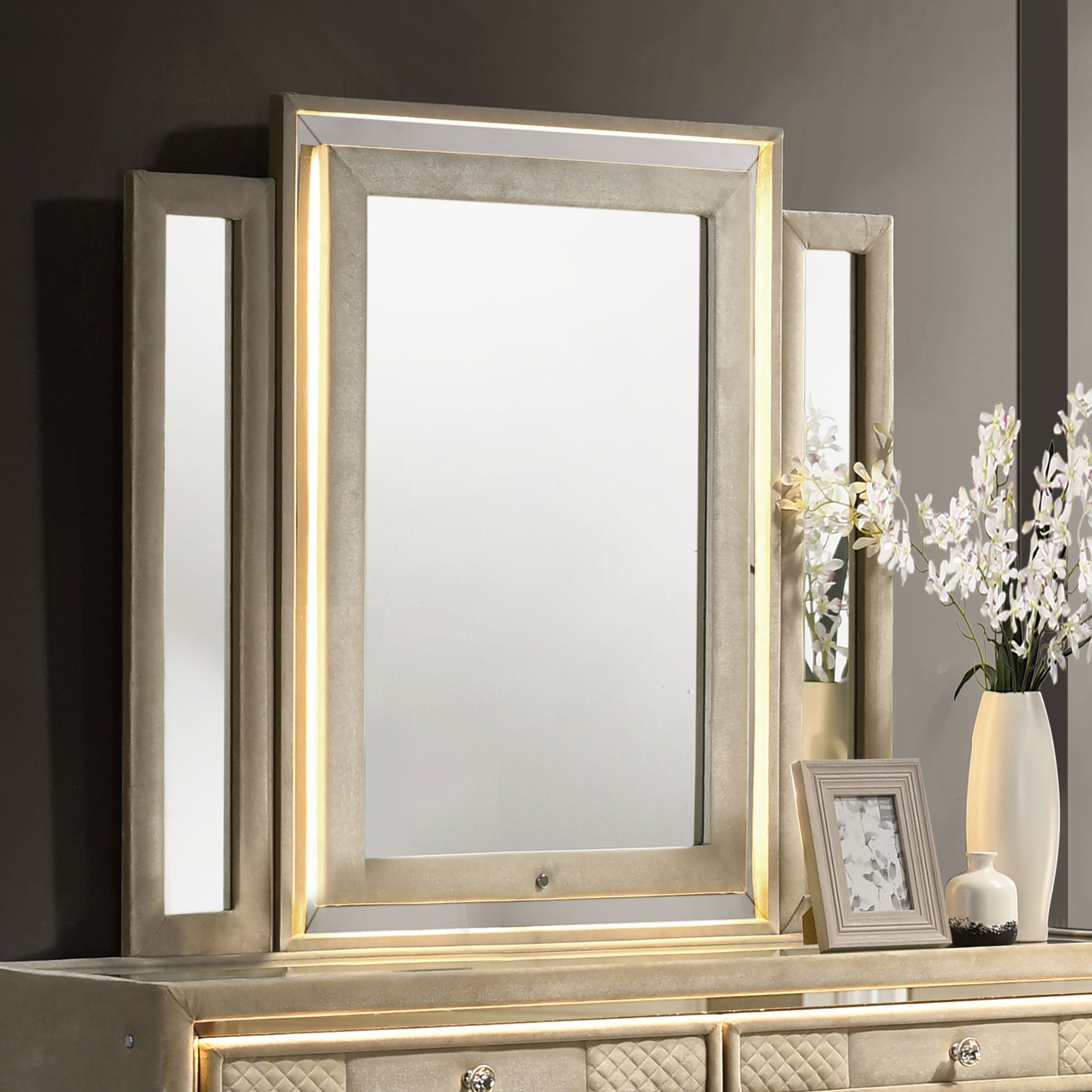 Lorient LED Dresser Mirror Ivory and Camel — view 2