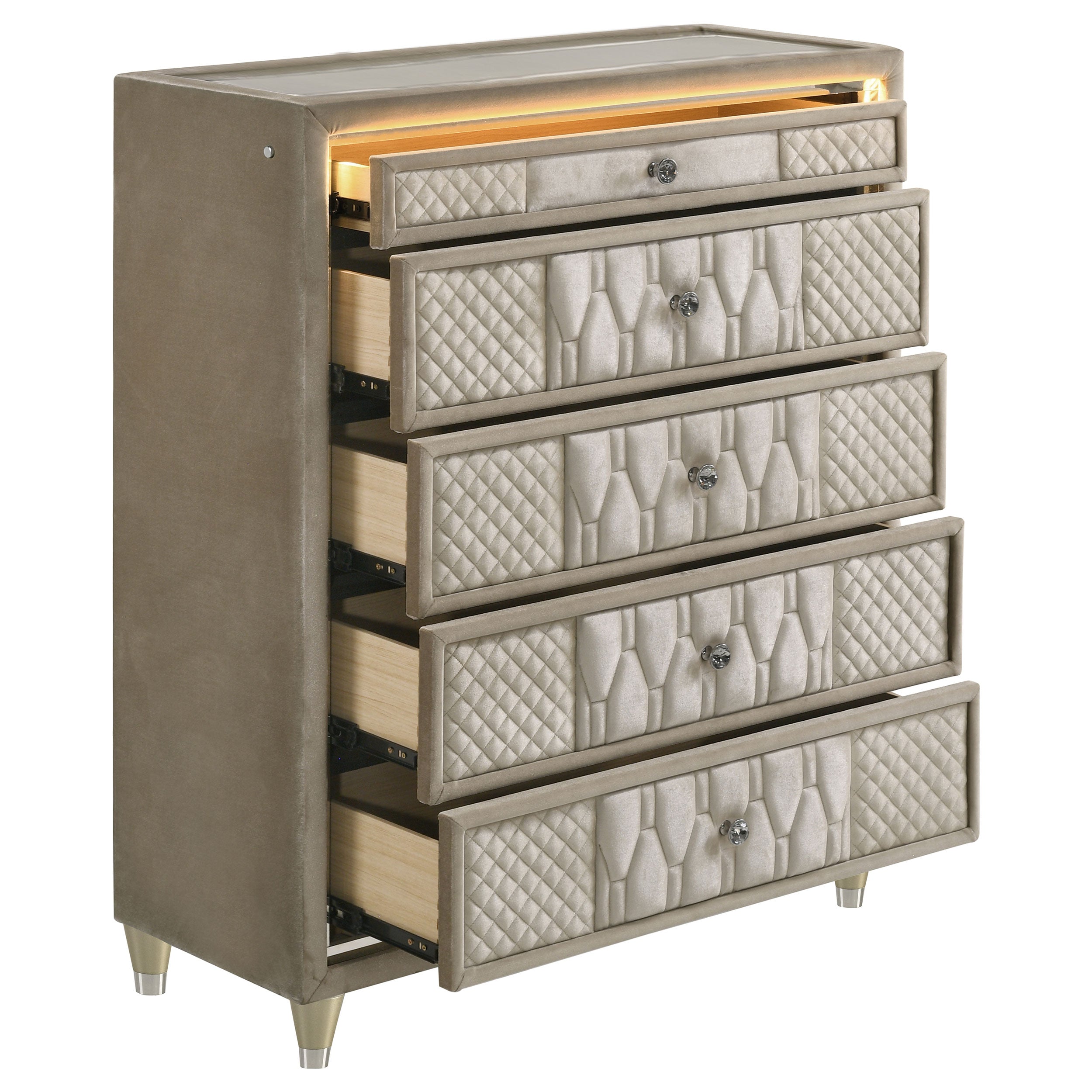 Lorient 5-drawer LED Chest of Drawers Ivory and Camel — view 10