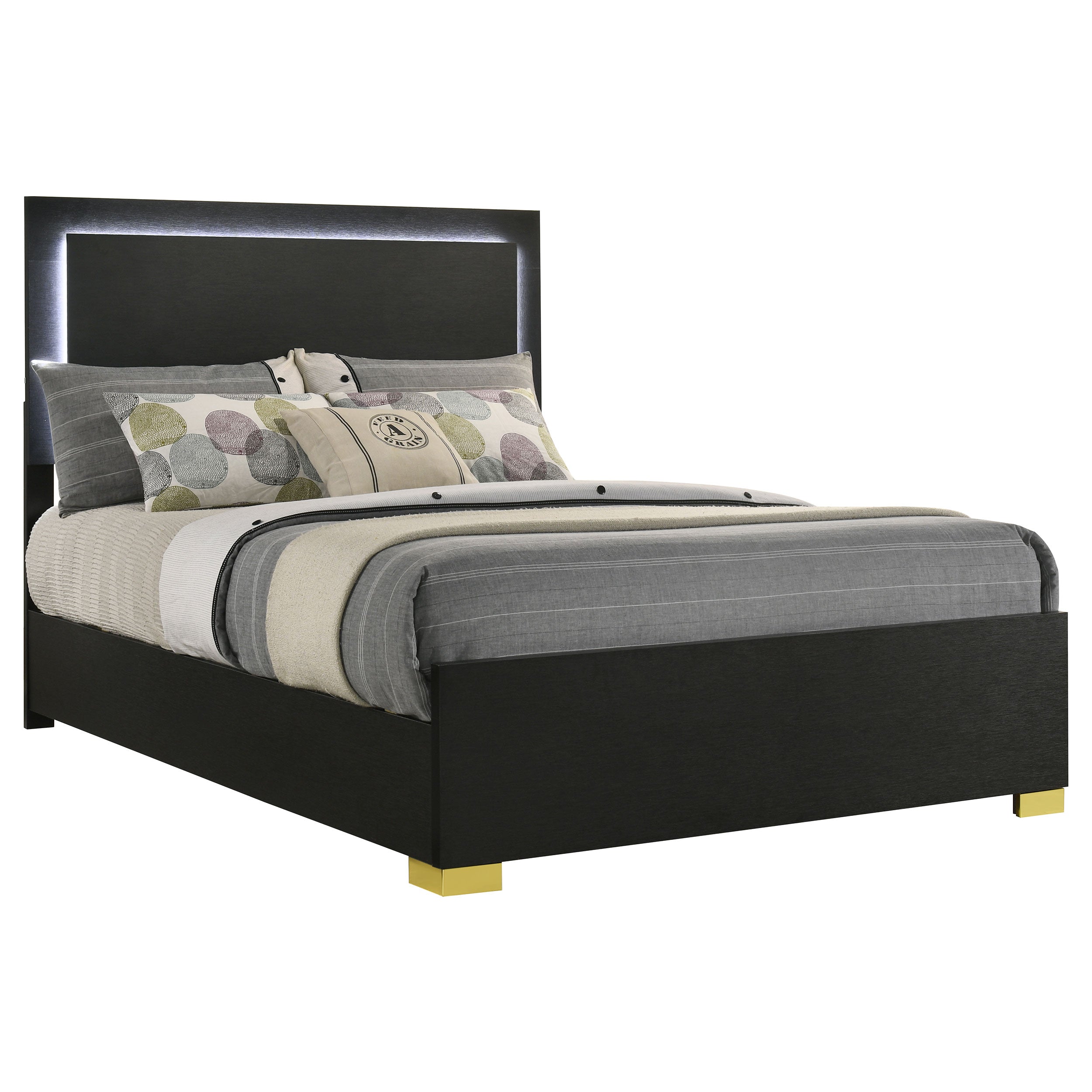 Marceline Wood Full LED Panel Bed Black — view 3