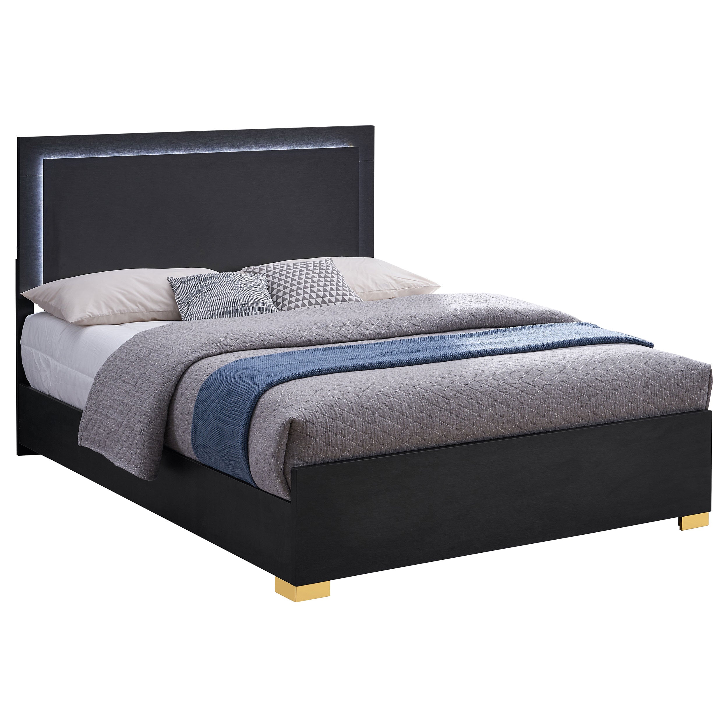 Marceline Wood Queen LED Panel Bed Black — view 3