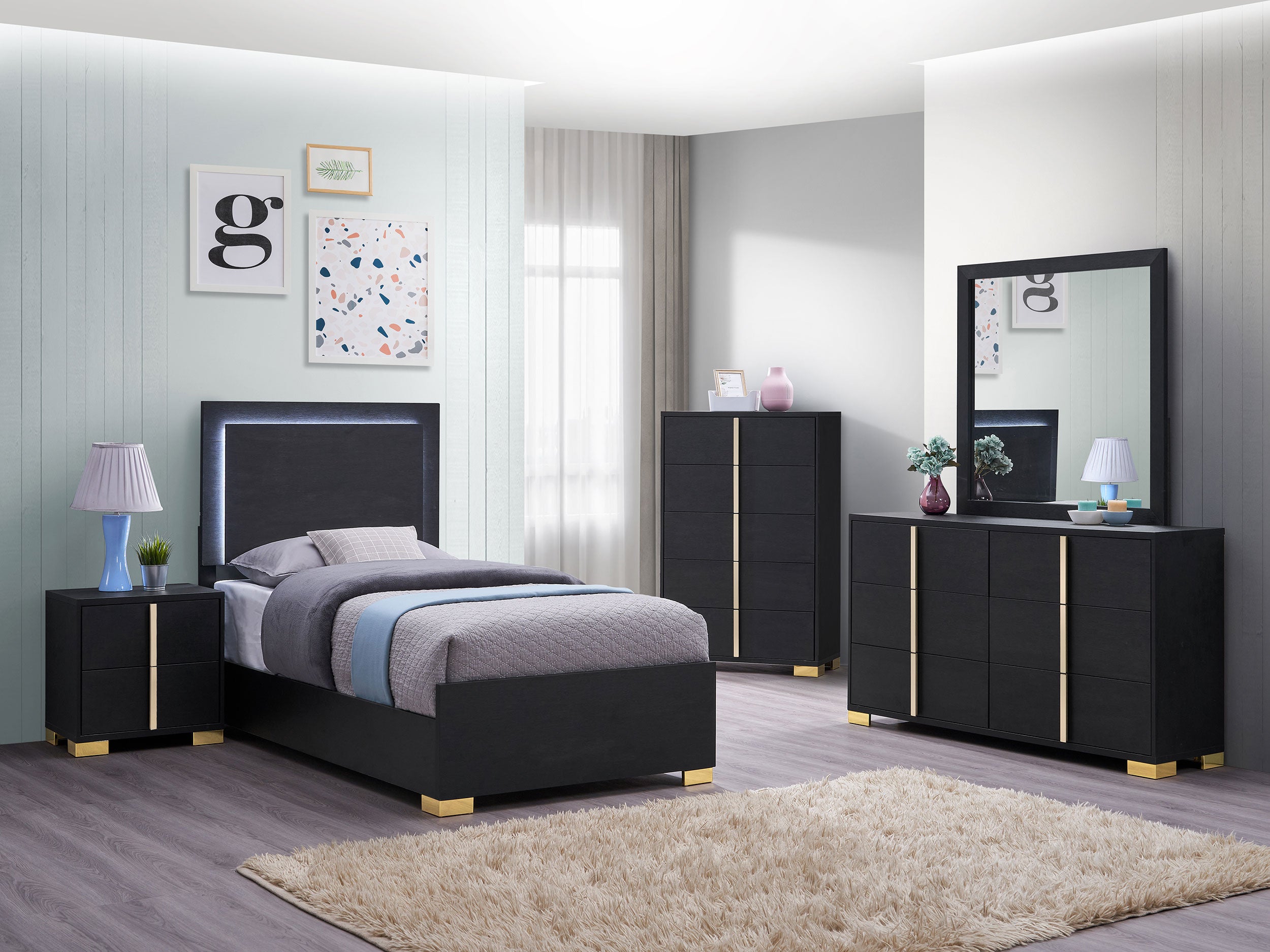Marceline 5-piece Twin Bedroom Set Black — view 1
