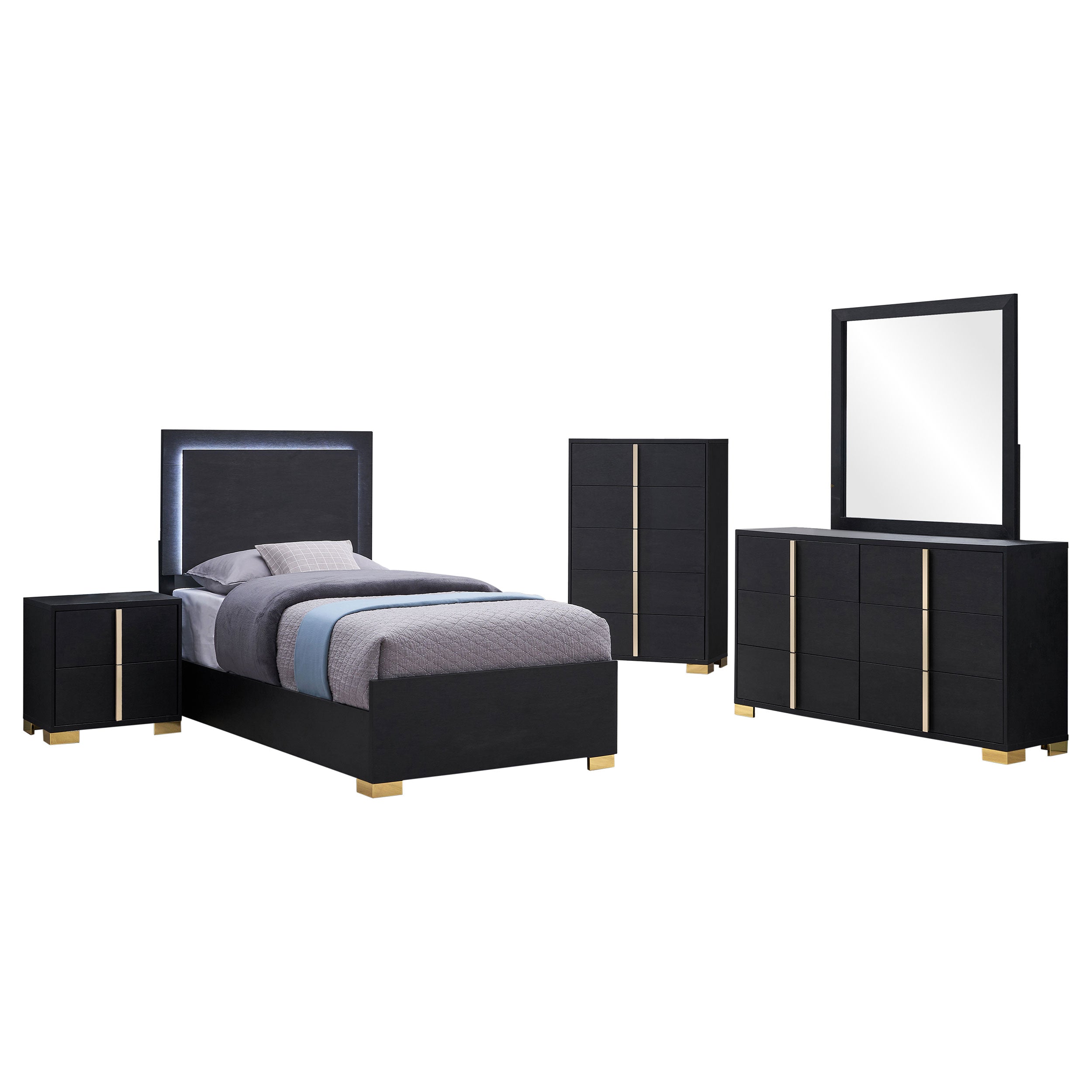 Marceline 5-piece Twin Bedroom Set Black — view 2