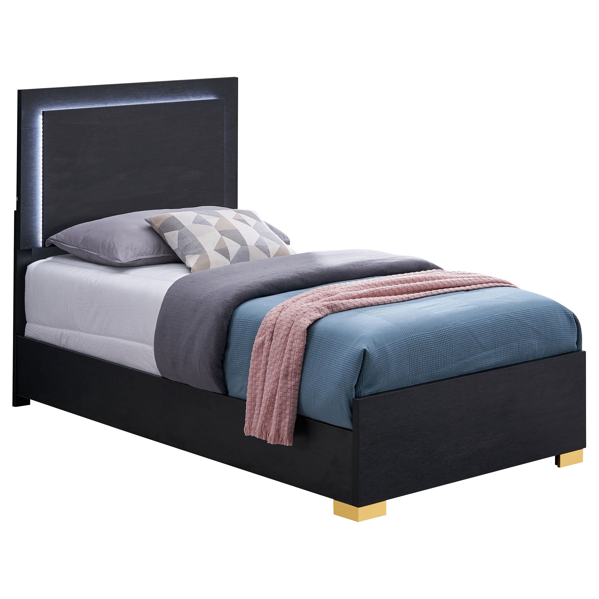 Marceline Wood Twin LED Panel Bed Black — view 3