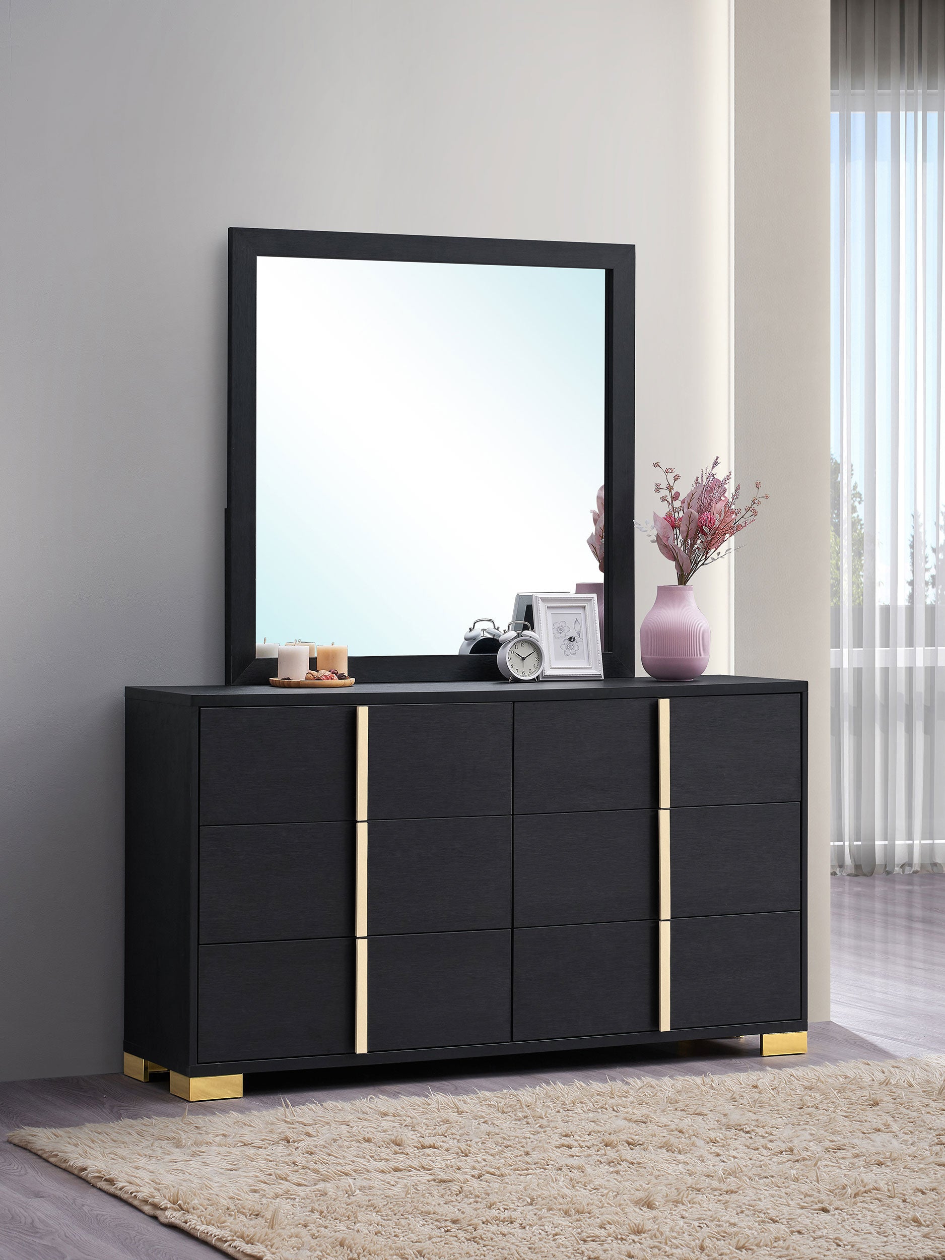 Marceline 6-drawer Dresser with Mirror Black — view 2
