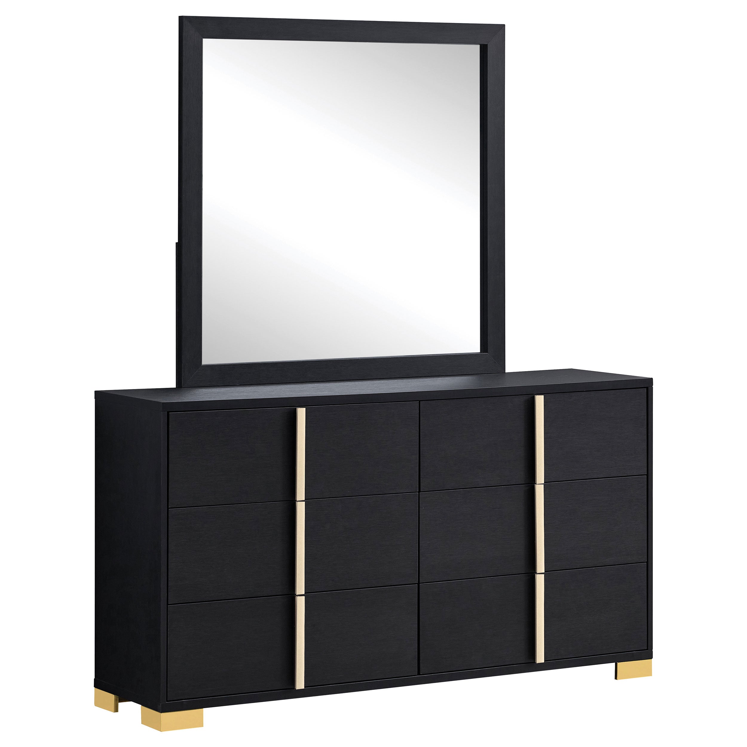 Marceline 6-drawer Dresser with Mirror Black — view 1