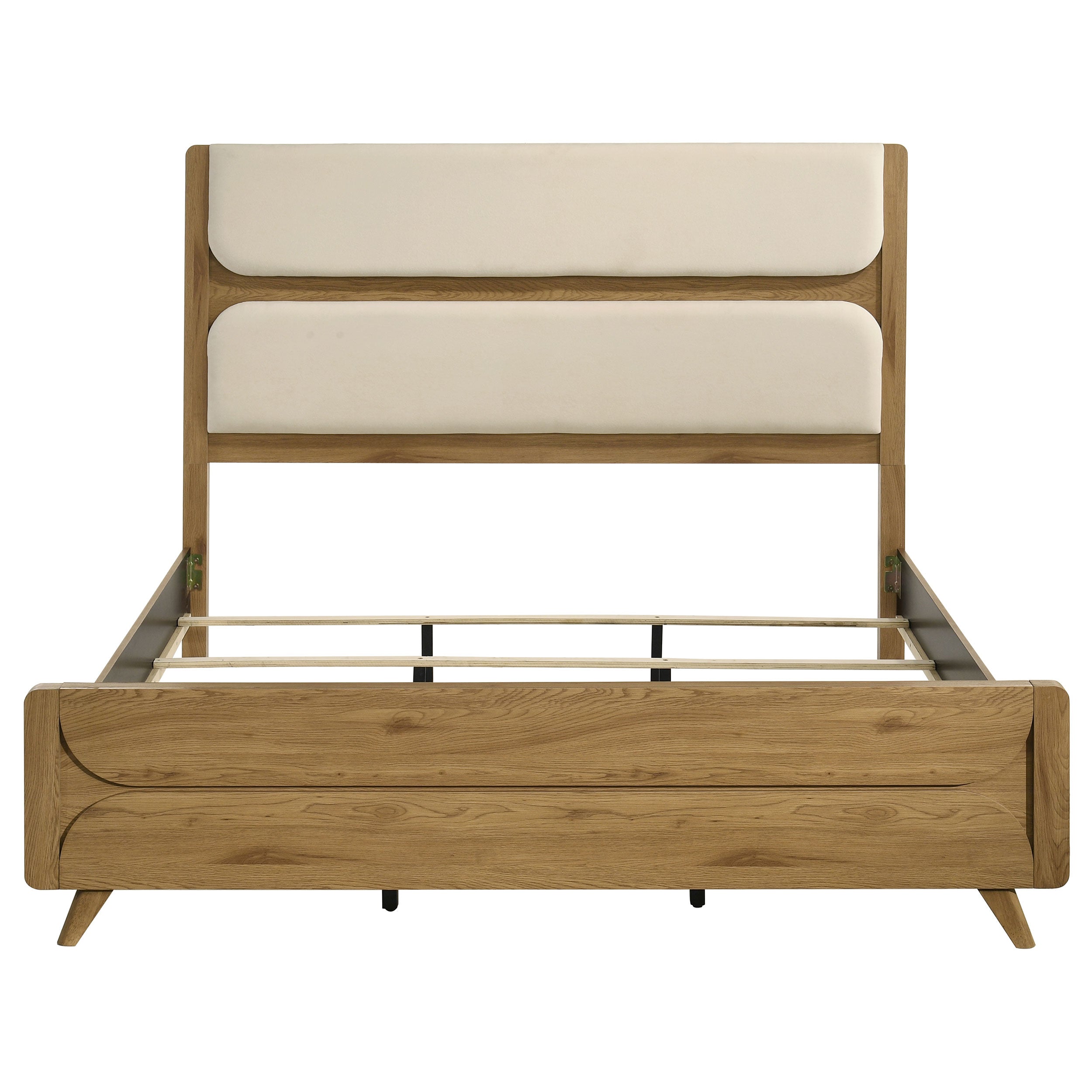 Bennett 78-inch Eastern King Upholstered Panel Bed Cream and Light Oak — view 4