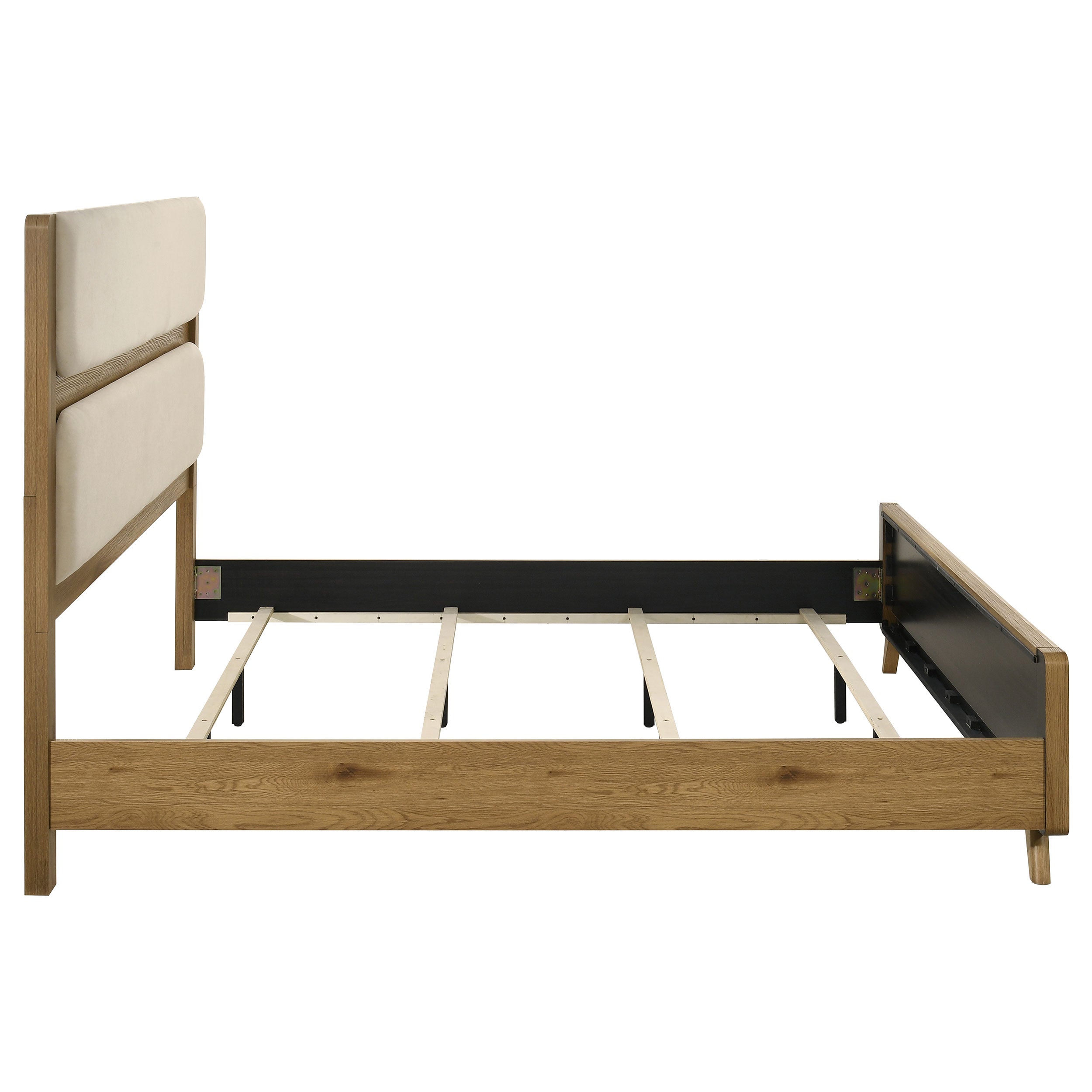 Bennett 78-inch Eastern King Upholstered Panel Bed Cream and Light Oak — view 6